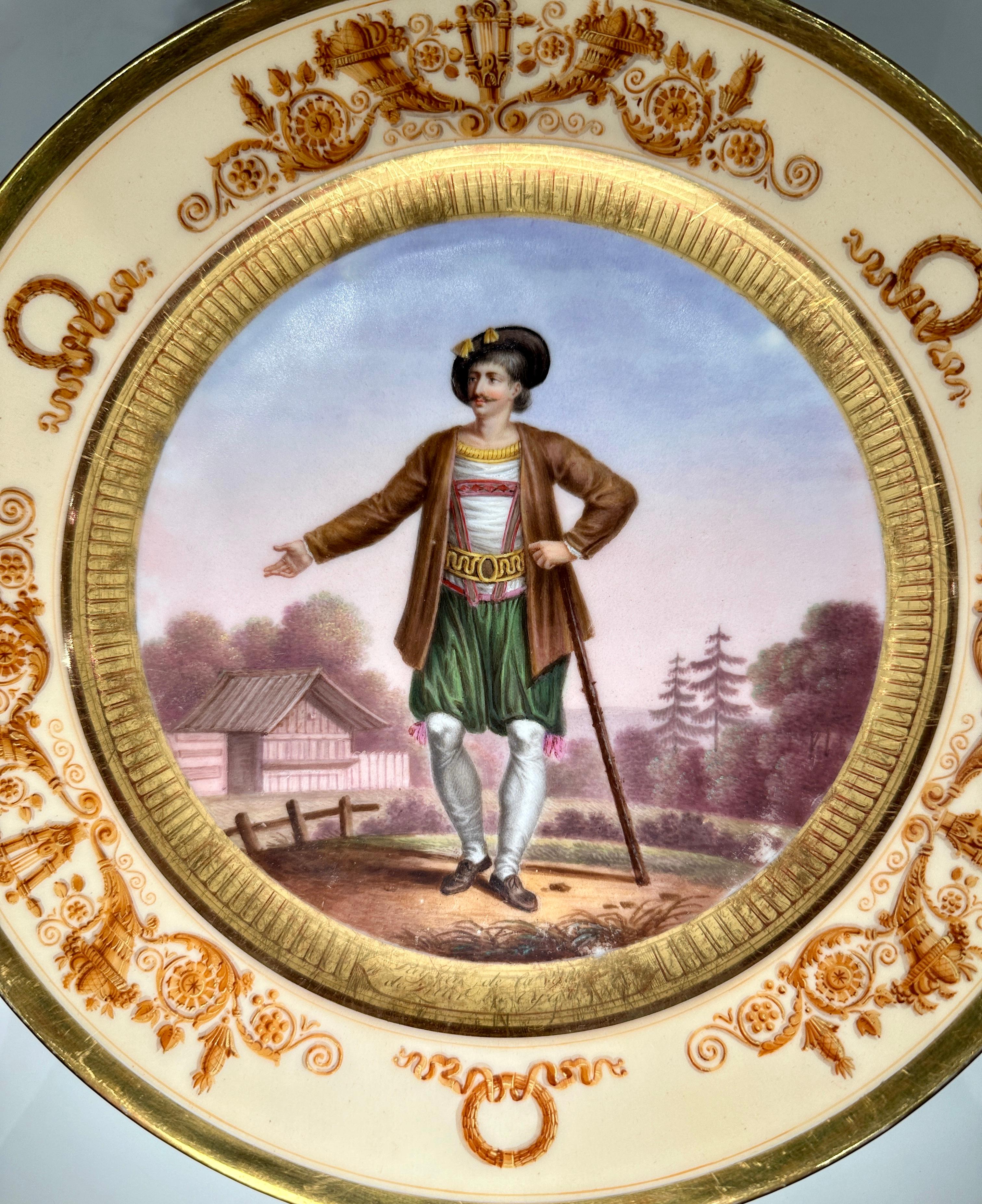 Set of 14 Paris Plates With Provincial Figures In Indigenous Dress, circa 1820 1