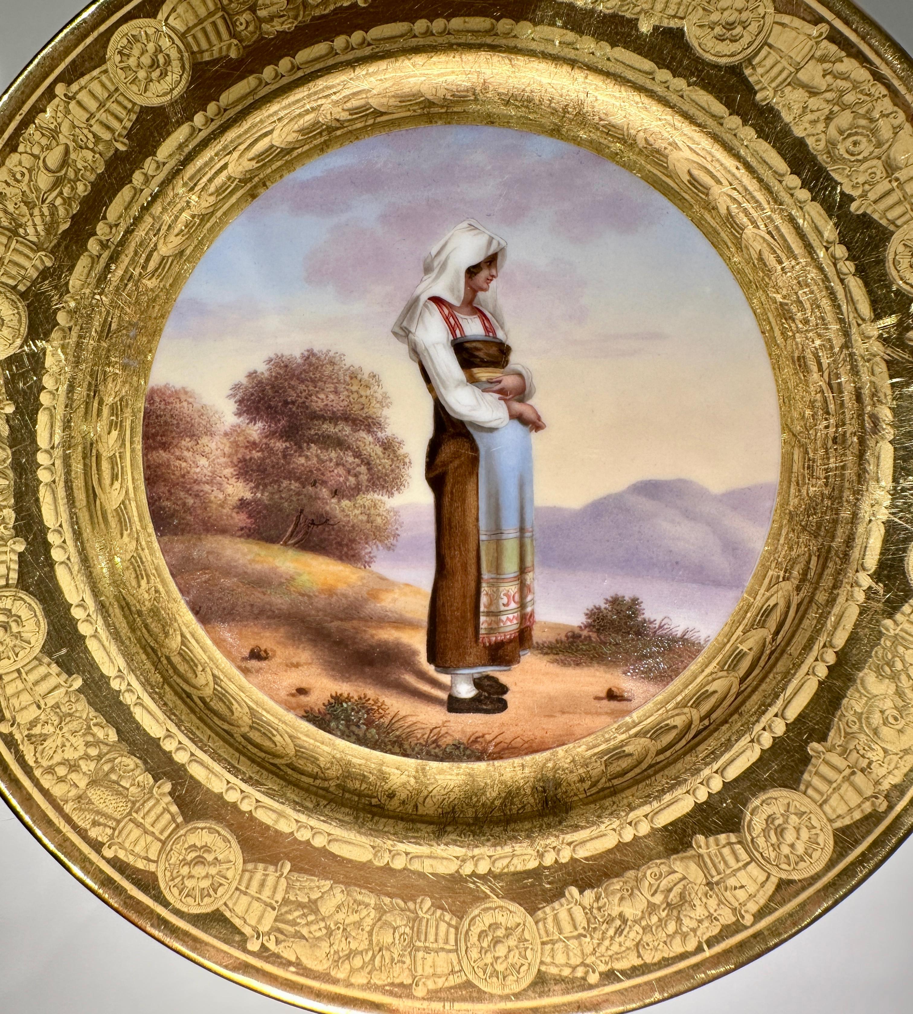 Set of 14 Paris Plates With Provincial Figures In Indigenous Dress, circa 1820 2