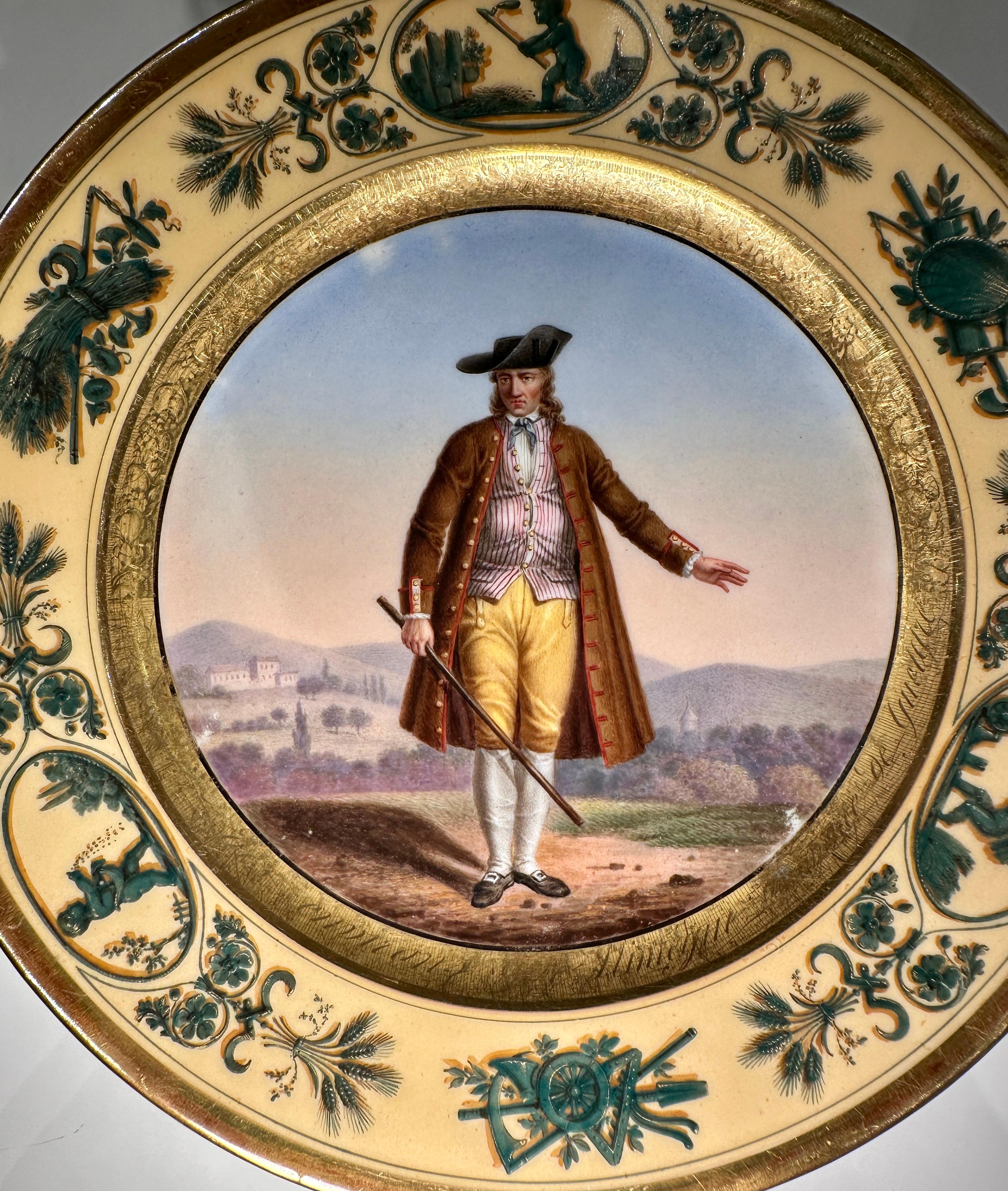 Set of 14 Paris Plates With Provincial Figures In Indigenous Dress, circa 1820 3