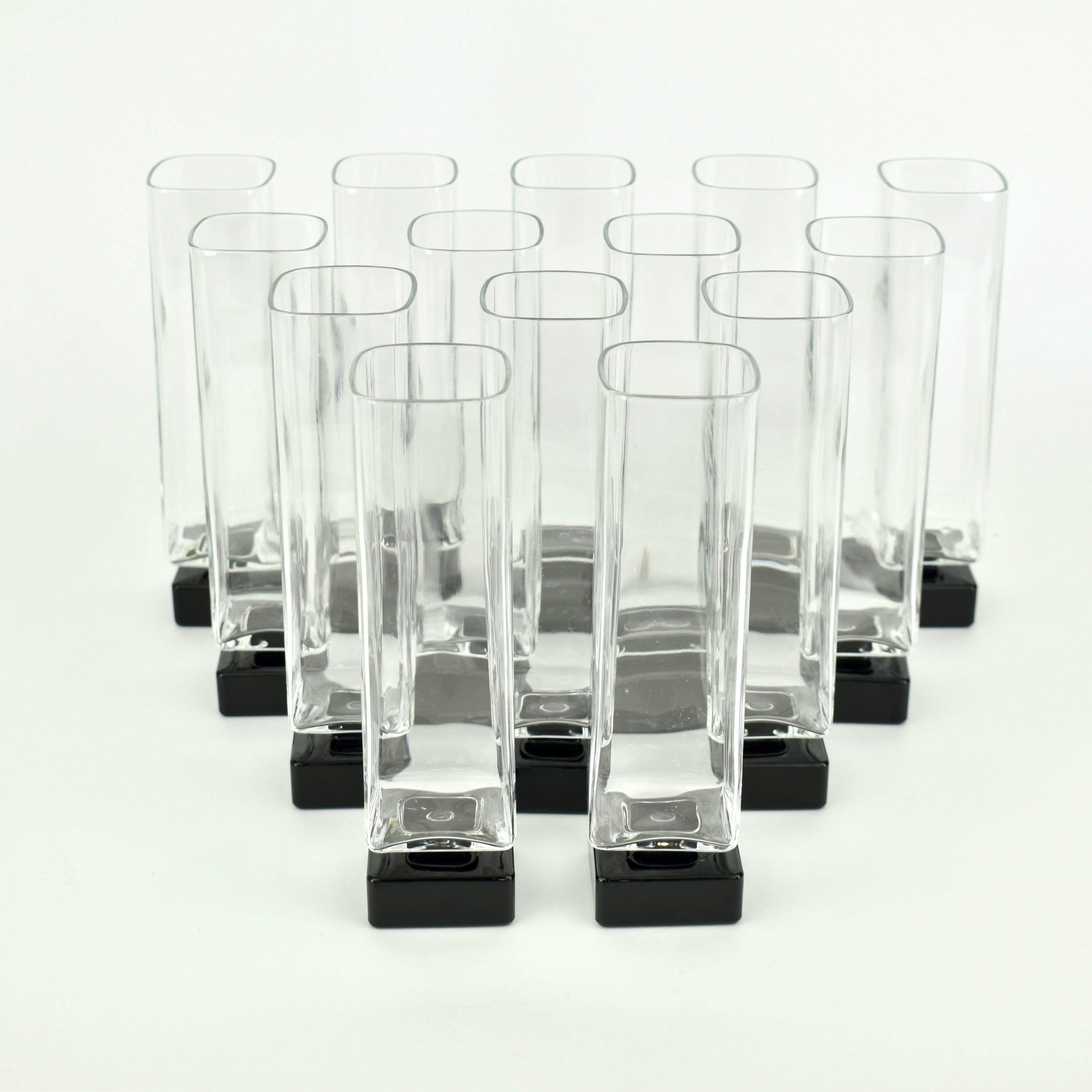 Italian Set of 14 Postmodern Luigi Bormioli Monet Crystal Champagne Glasses Flutes For Sale