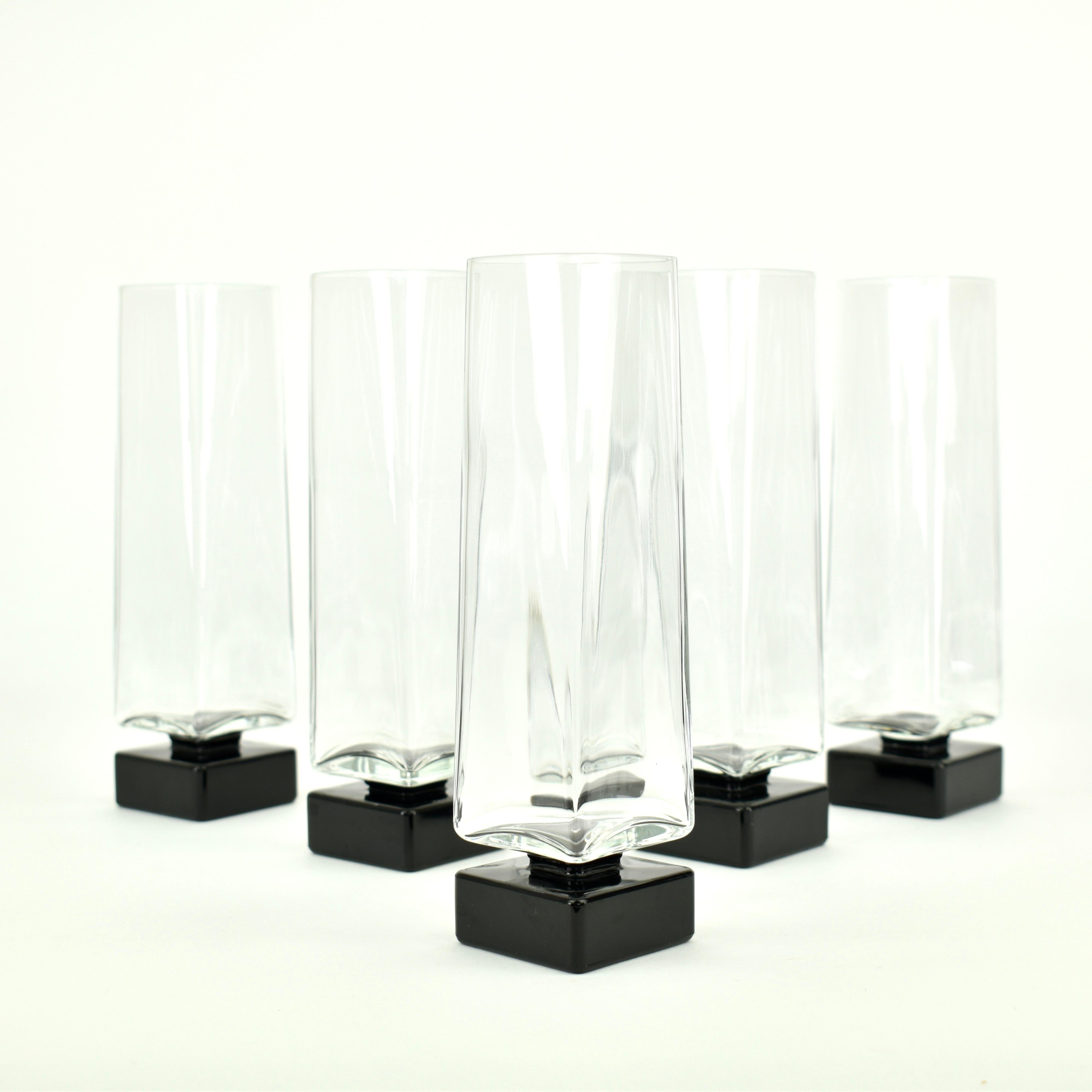 20th Century Set of 14 Postmodern Luigi Bormioli Monet Crystal Champagne Glasses Flutes For Sale