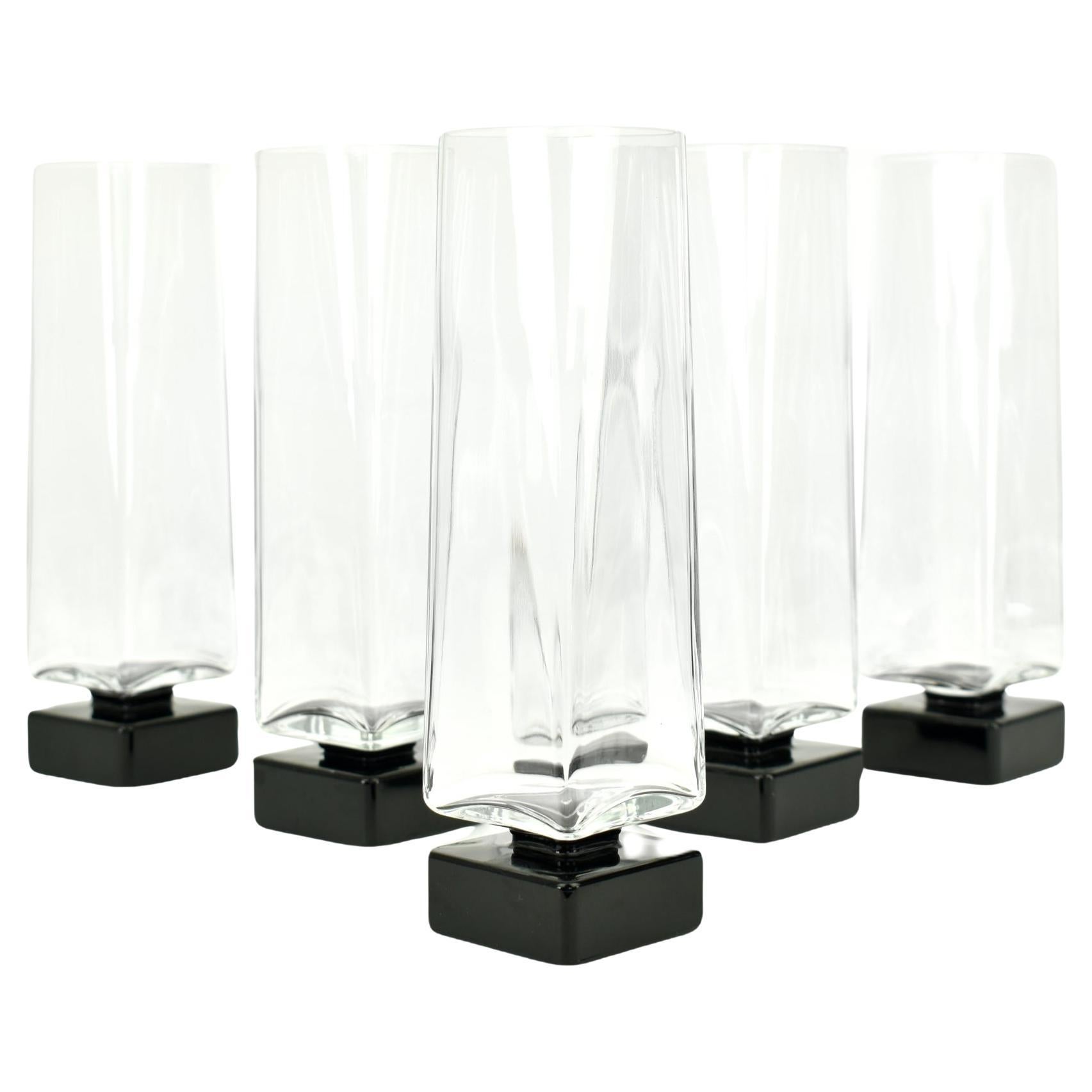 Set of 14 Postmodern Luigi Bormioli Monet Crystal Champagne Glasses Flutes For Sale