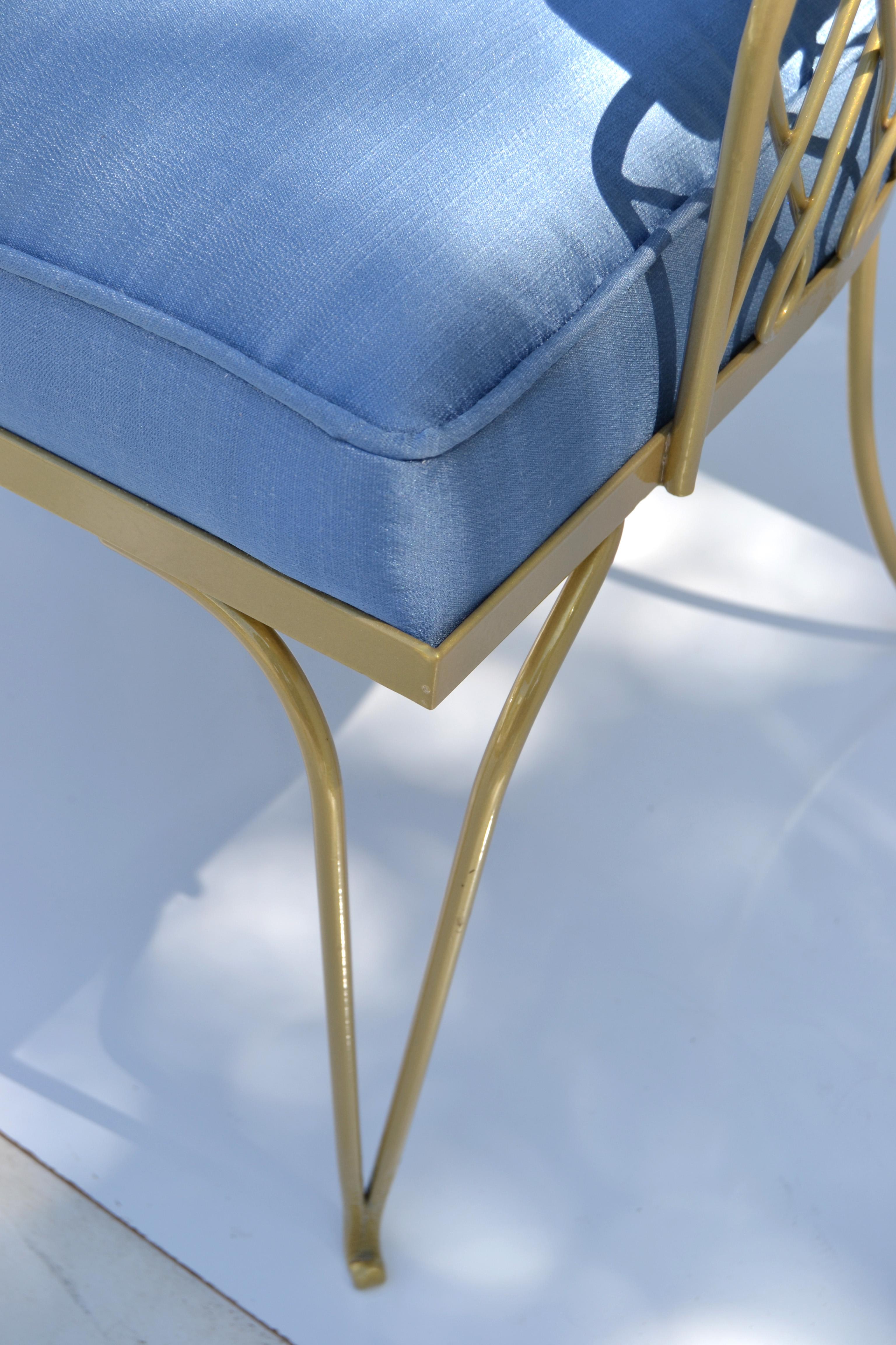 Set von 14 Ren Prou Art Deco Gold Schmiedeeisen-Esszimmerstühlen Blauer Stoff  im Angebot 4