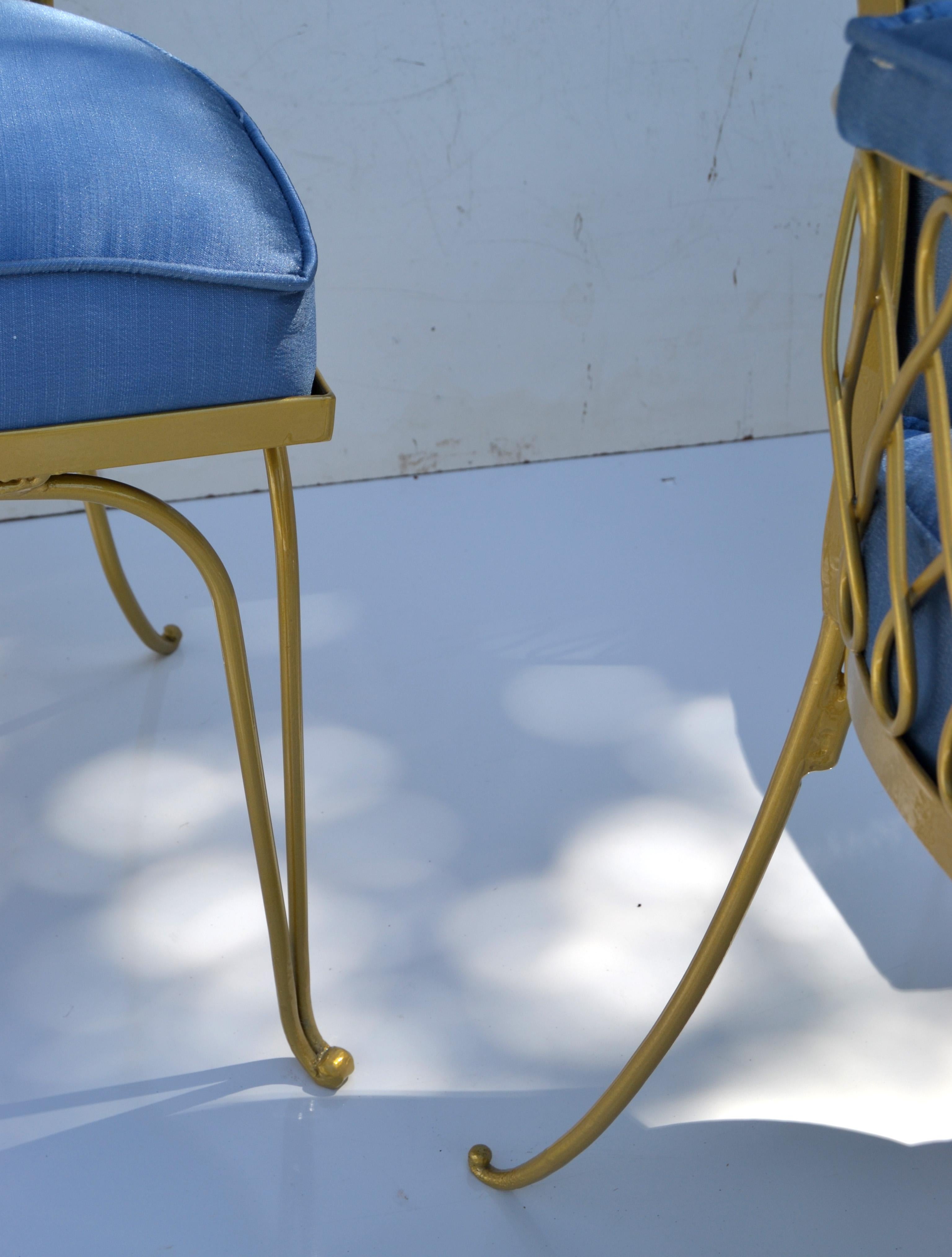 Set von 14 Ren Prou Art Deco Gold Schmiedeeisen-Esszimmerstühlen Blauer Stoff  im Angebot 5
