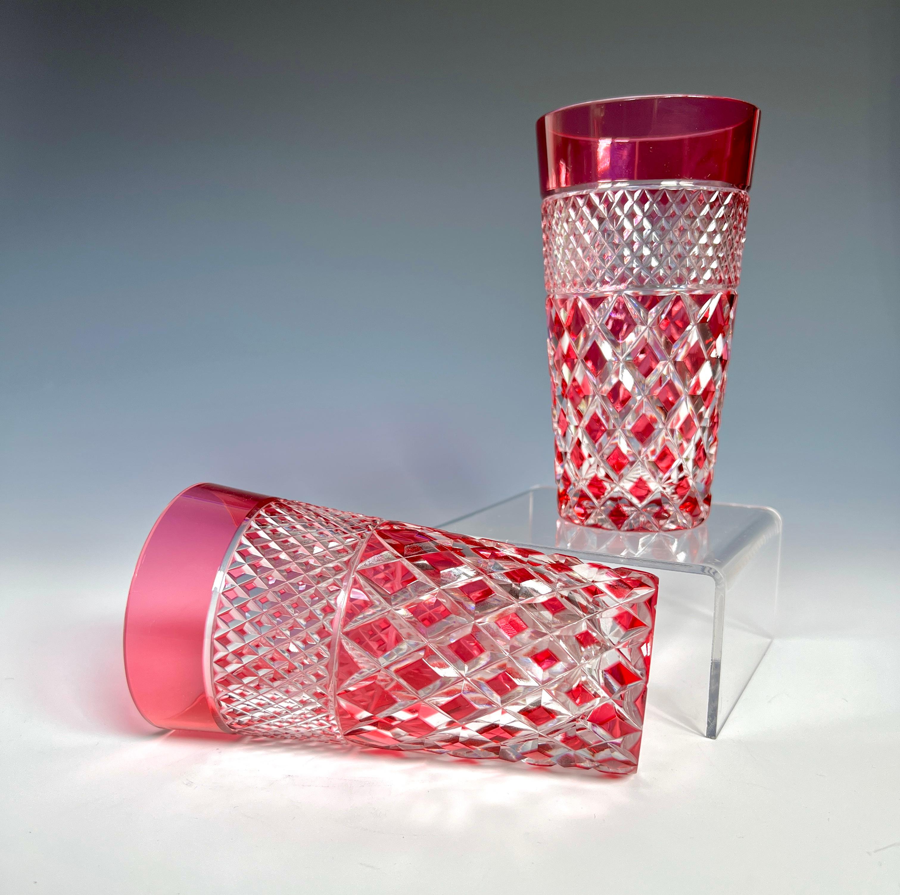 Set of 14 Saint Louis Cranberry Overlay Cut to Clear Crystal Tumblers In Good Condition For Sale In Great Barrington, MA