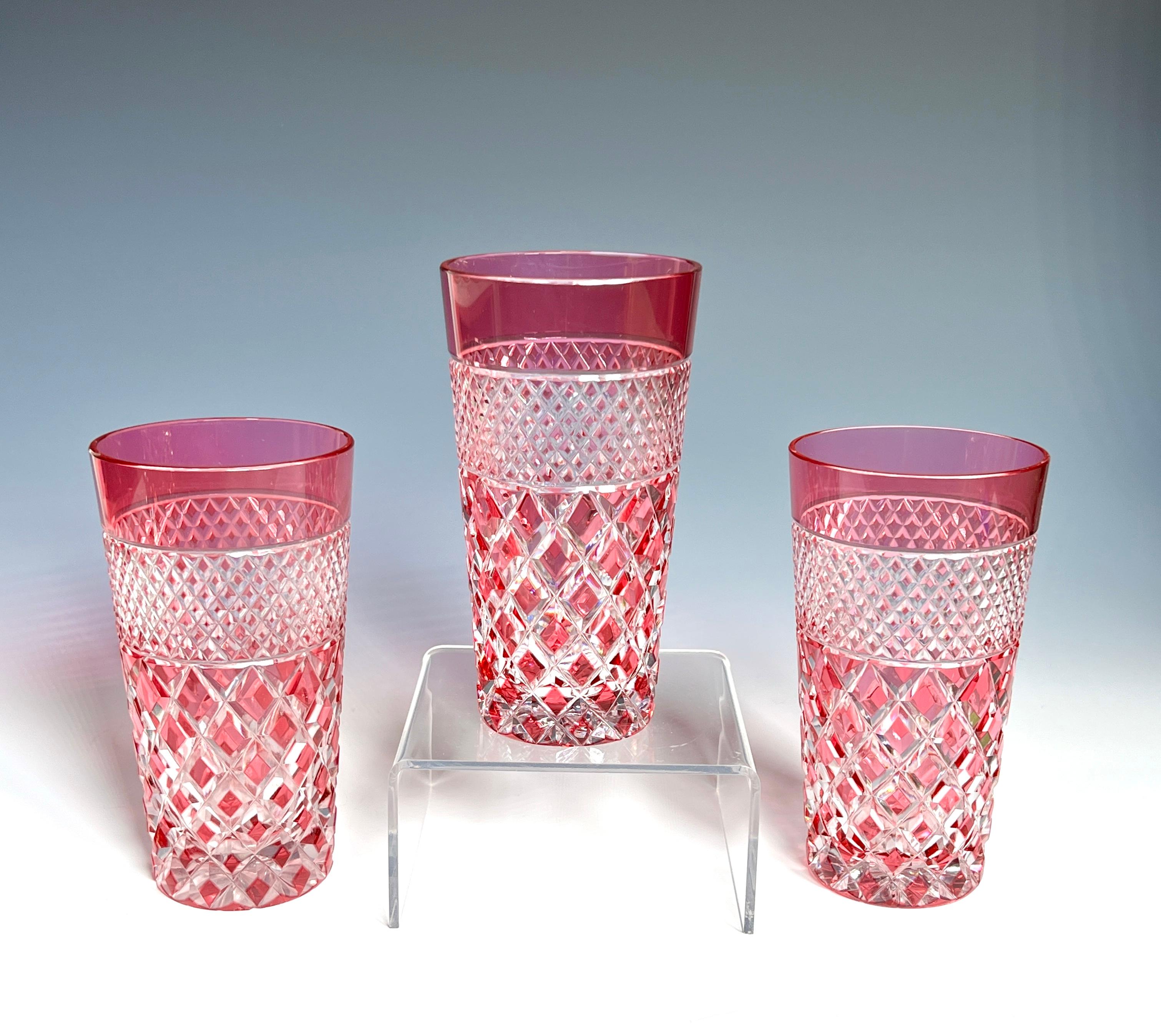Mid-20th Century Set of 14 Saint Louis Cranberry Overlay Cut to Clear Crystal Tumblers For Sale