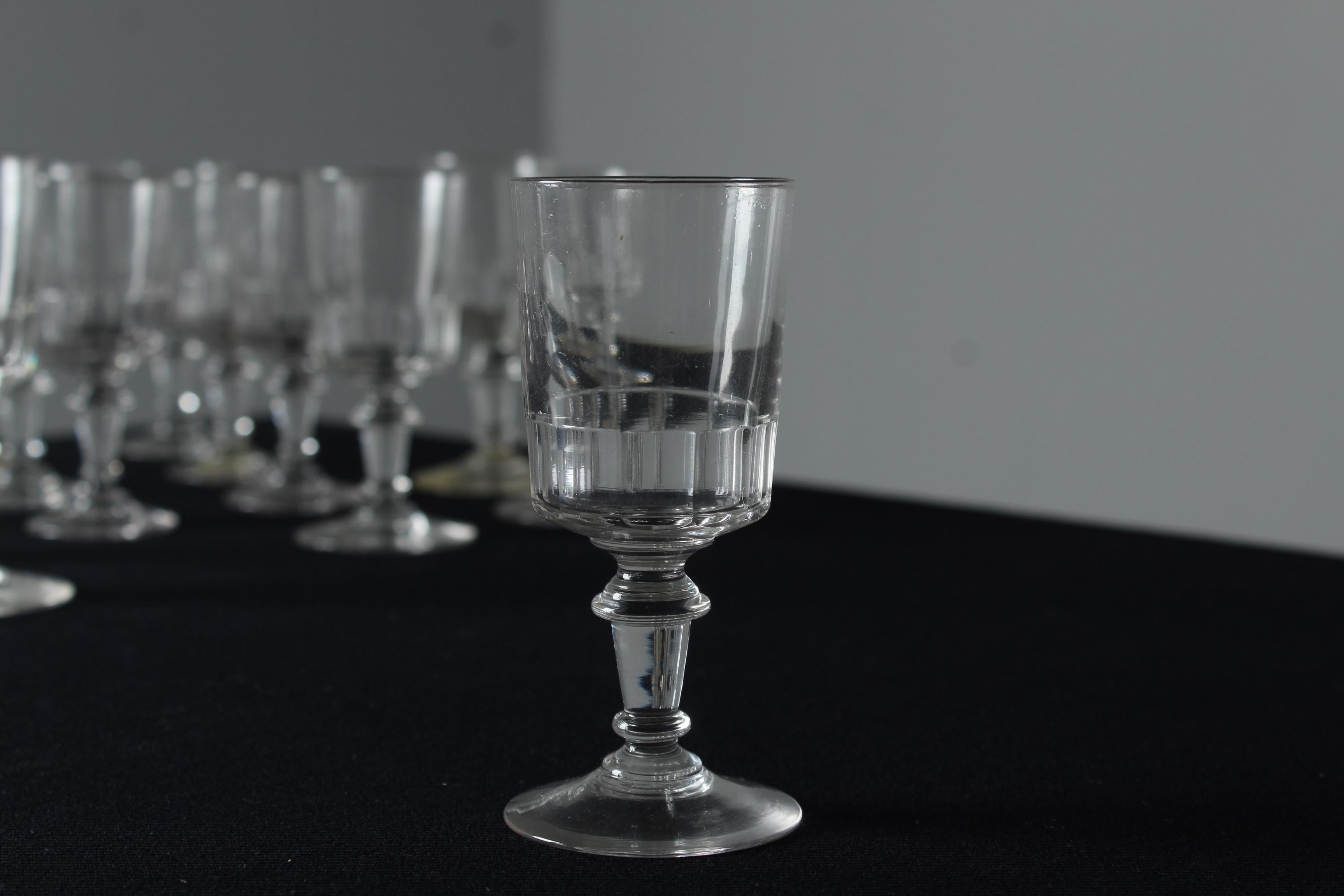 French Set Of 14 Schnapps Glasses, France, 12 cm For Sale