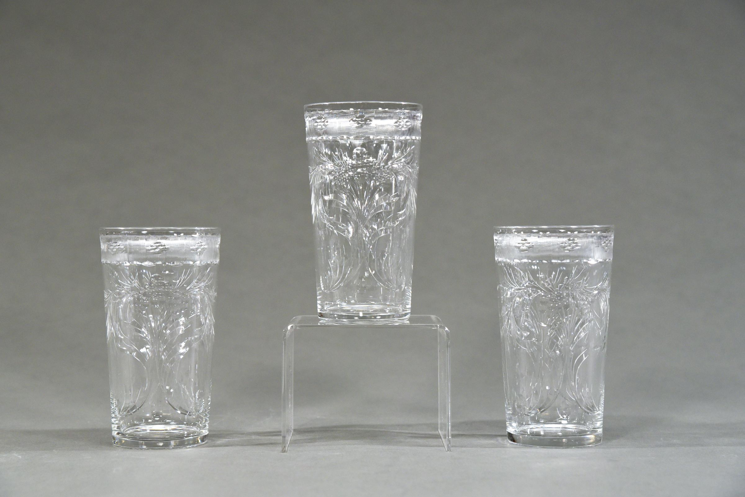American Set of 14 Signed Hawkes Hand Blown Crystal Wheel Cut Engraved Large Tumblers For Sale
