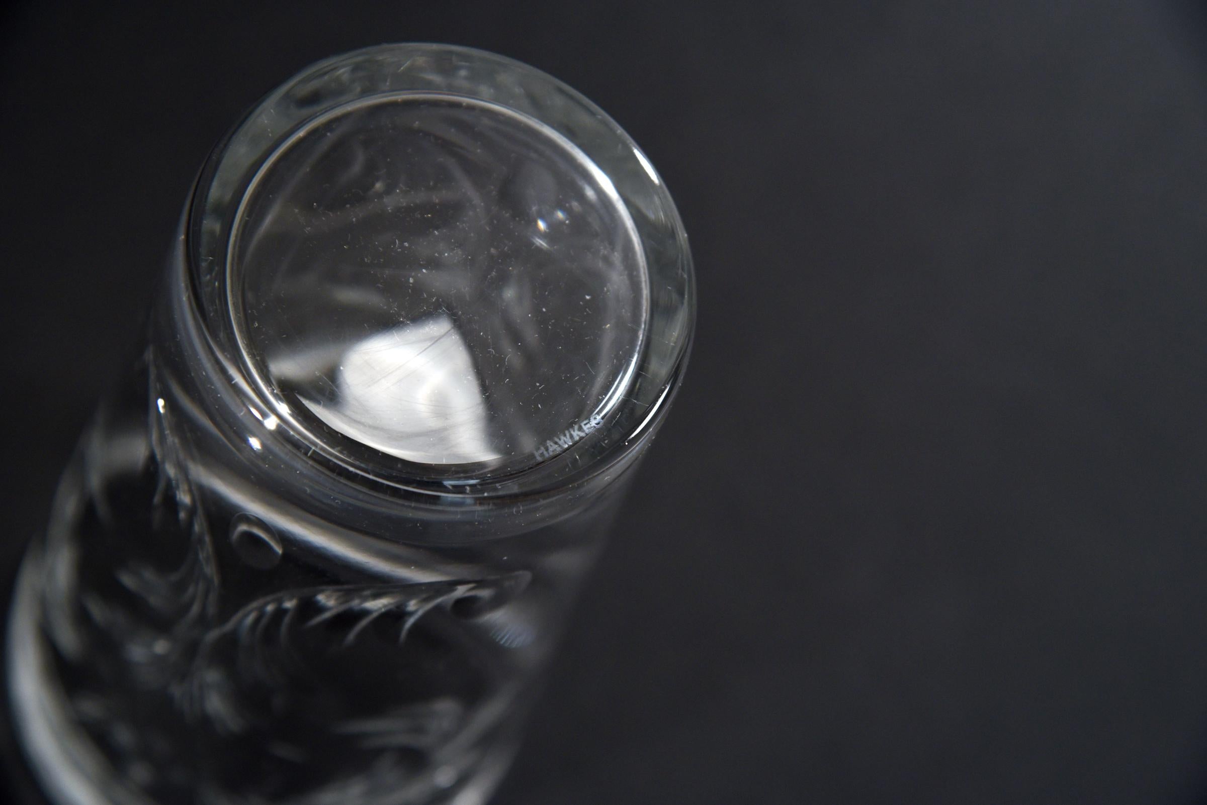 Mid-20th Century Set of 14 Signed Hawkes Hand Blown Crystal Wheel Cut Engraved Large Tumblers