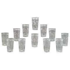 Set of 14 Signed Hawkes Hand Blown Crystal Wheel Cut Engraved Large Tumblers