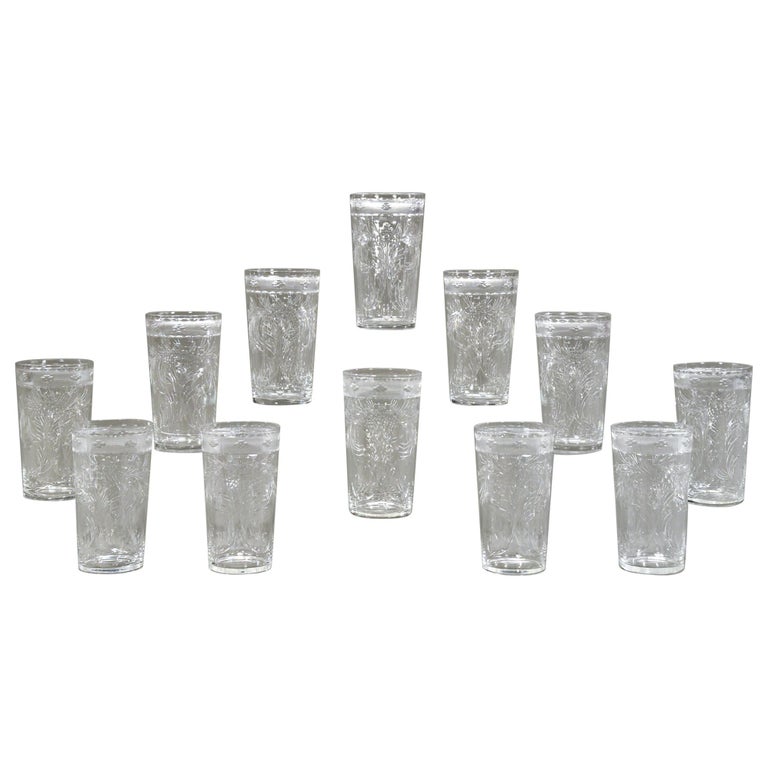 Set of 14 Signed Hawkes Hand Blown Crystal Wheel Cut Engraved Large Tumblers  For Sale at 1stDibs