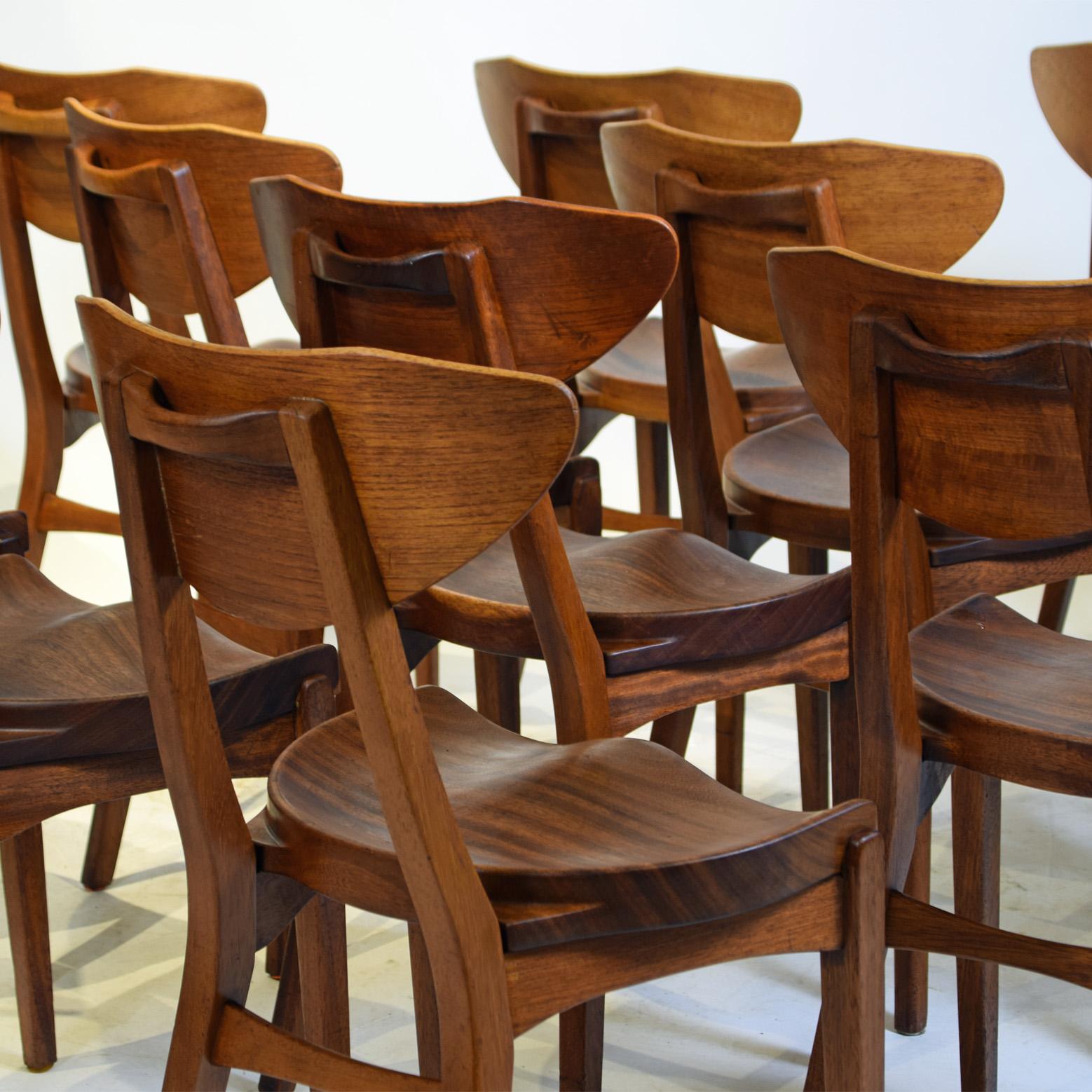 Scandinavian Modern Set of 14 Solid Teak Dining Chairs by Richard Jensen & Kjærulff Rasmussen 1950's For Sale