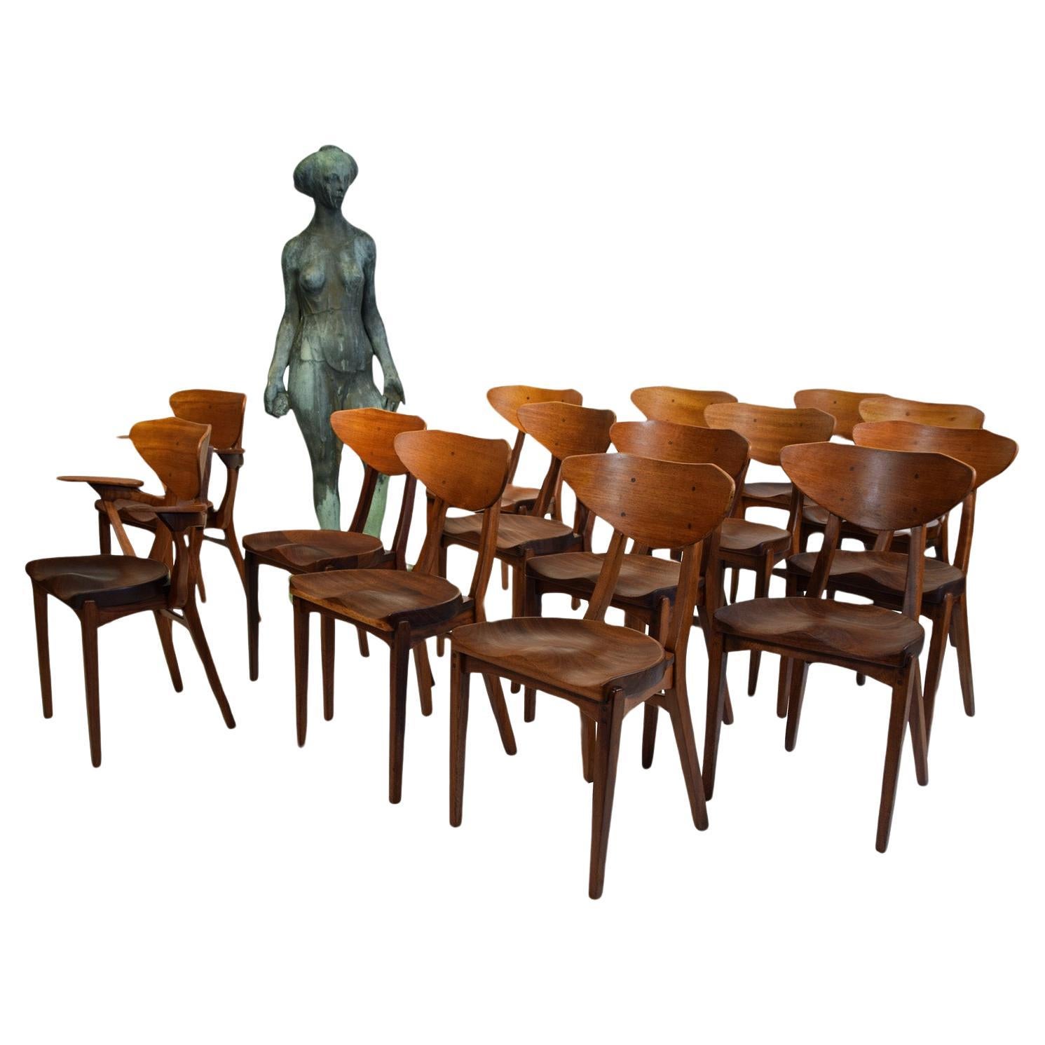 Set of 14 Solid Teak Dining Chairs by Richard Jensen & Kjærulff Rasmussen 1950's For Sale