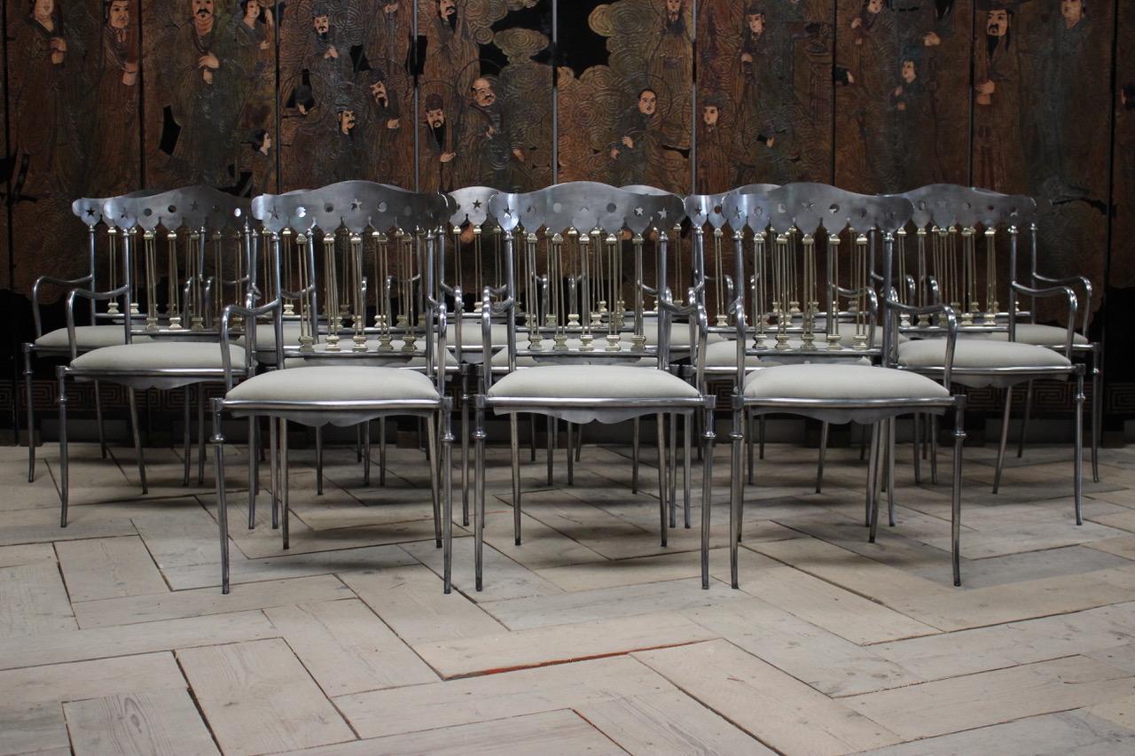 Set of 14 Spanish Steel and Brass Dining Chairs 7