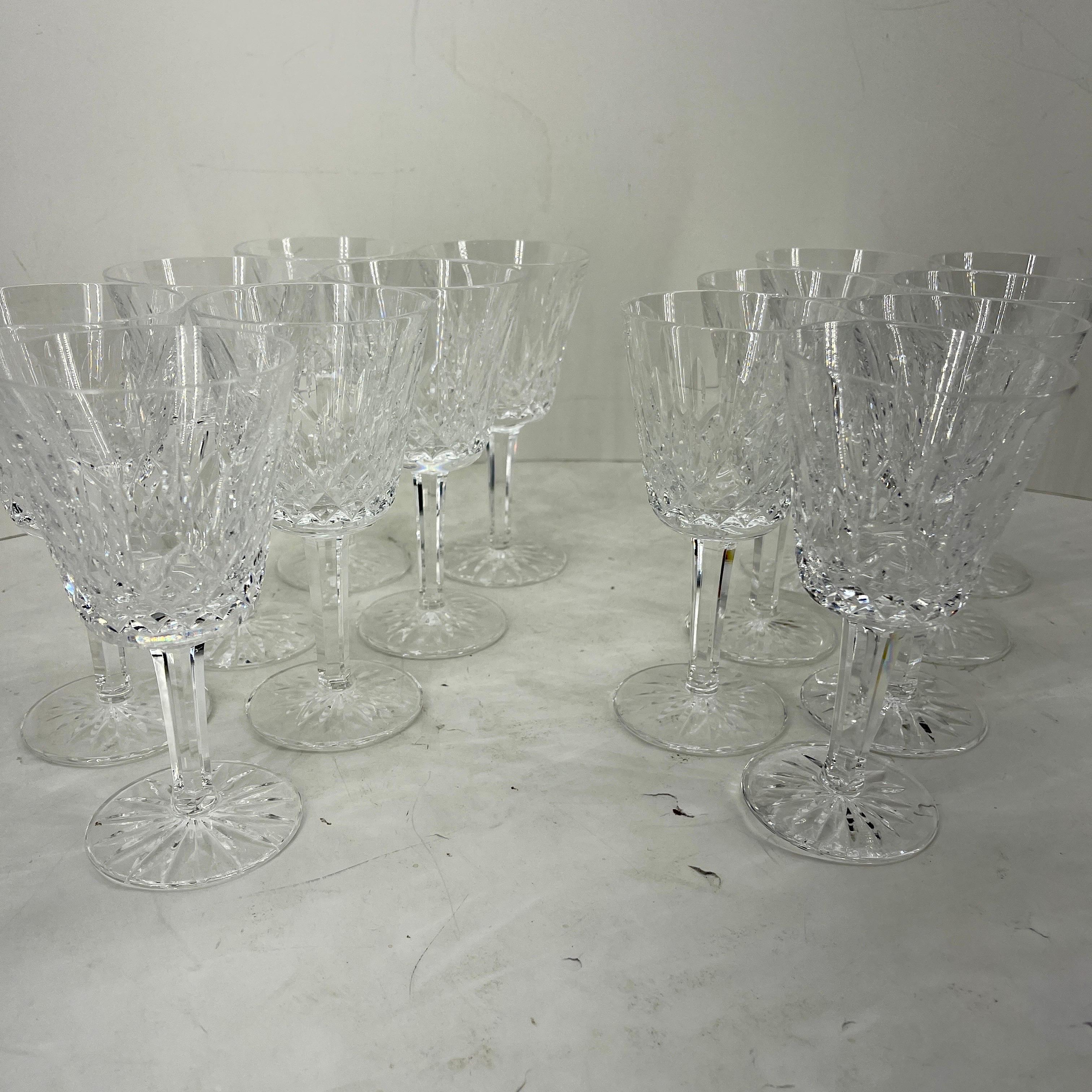 Set of 14 Vintage Lismore Waterford Crystal Wine Glasses, circa 1990s 11
