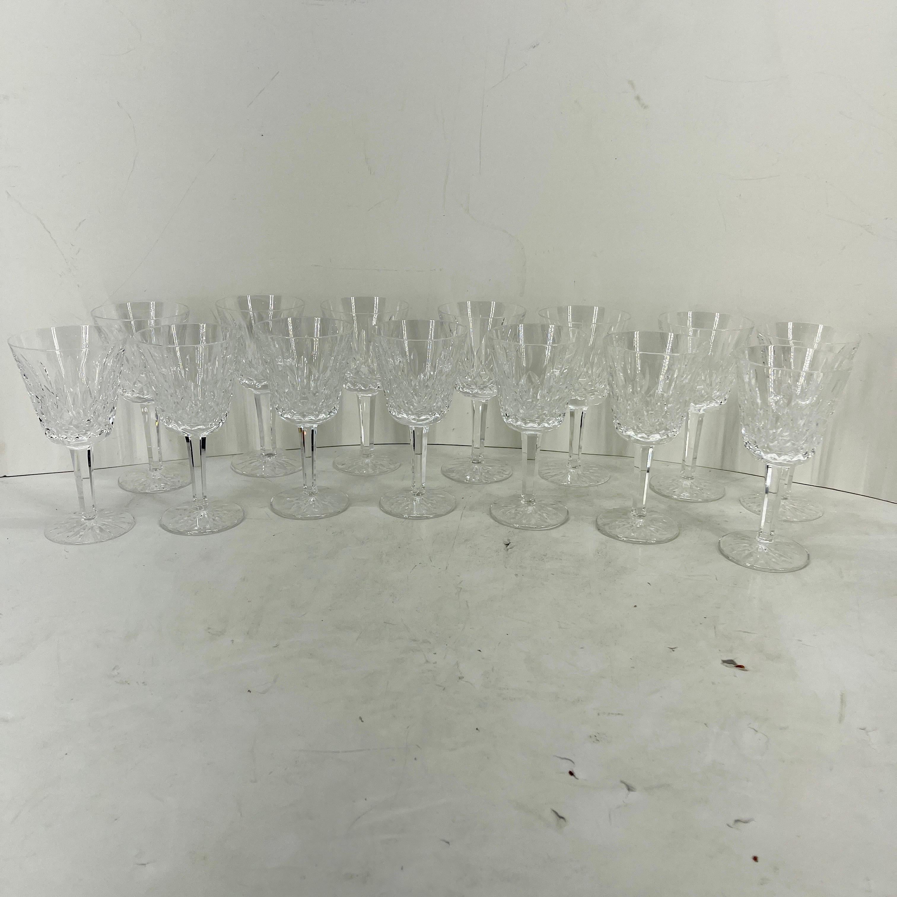Northern Irish Set of 14 Vintage Lismore Waterford Crystal Wine Glasses, circa 1990s