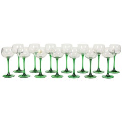 Set of 14 Vintage Luminarc Alsace Wine Glasses Narrow Green Stems