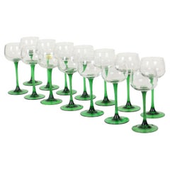 Set of 14 Vintage Luminarc Alsace Wine Glasses Narrow Green Stems