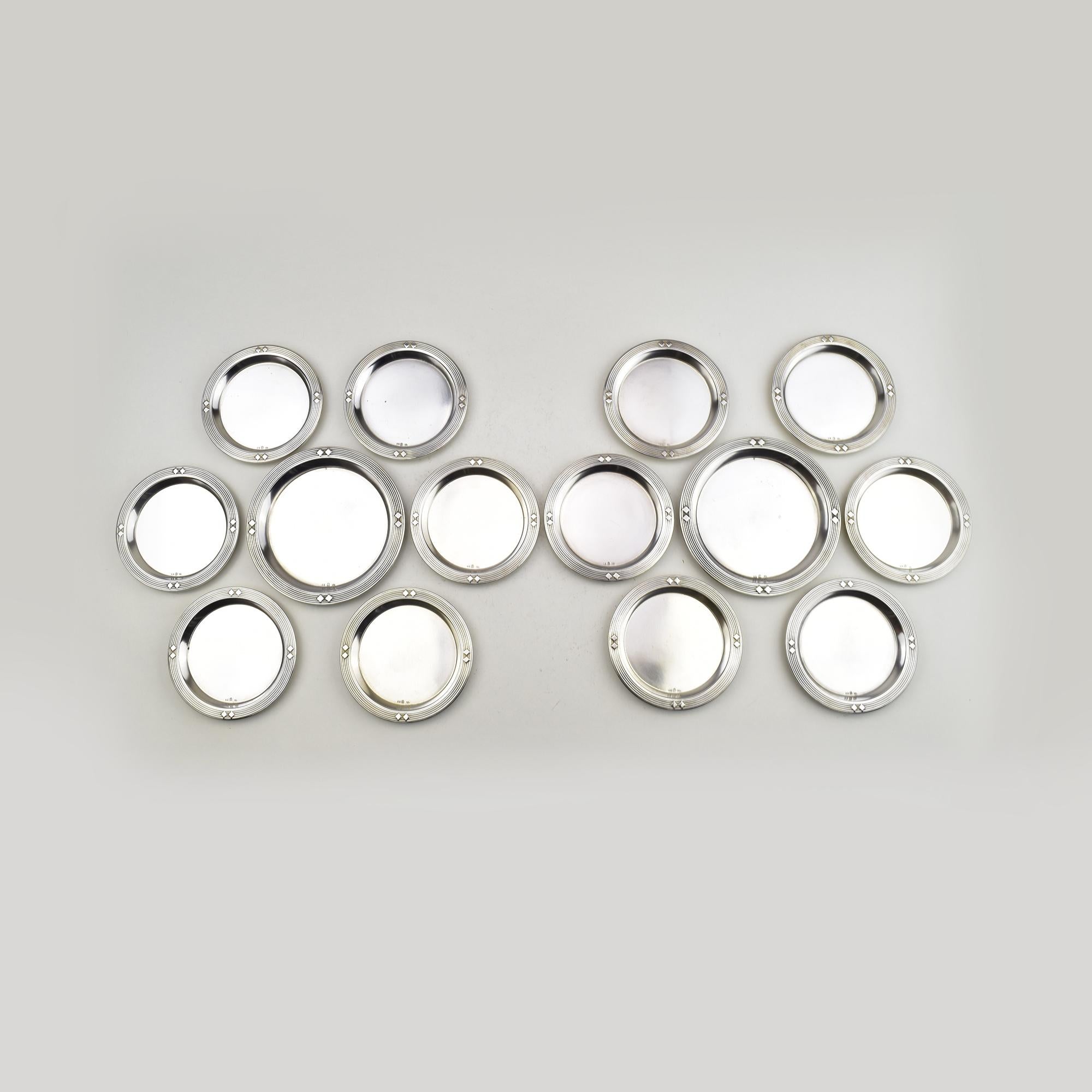 Set of 14 WMF Silver Plated Bottle & Glass Coasters, Art Nouveau Secessionist In Good Condition In Bad Säckingen, DE