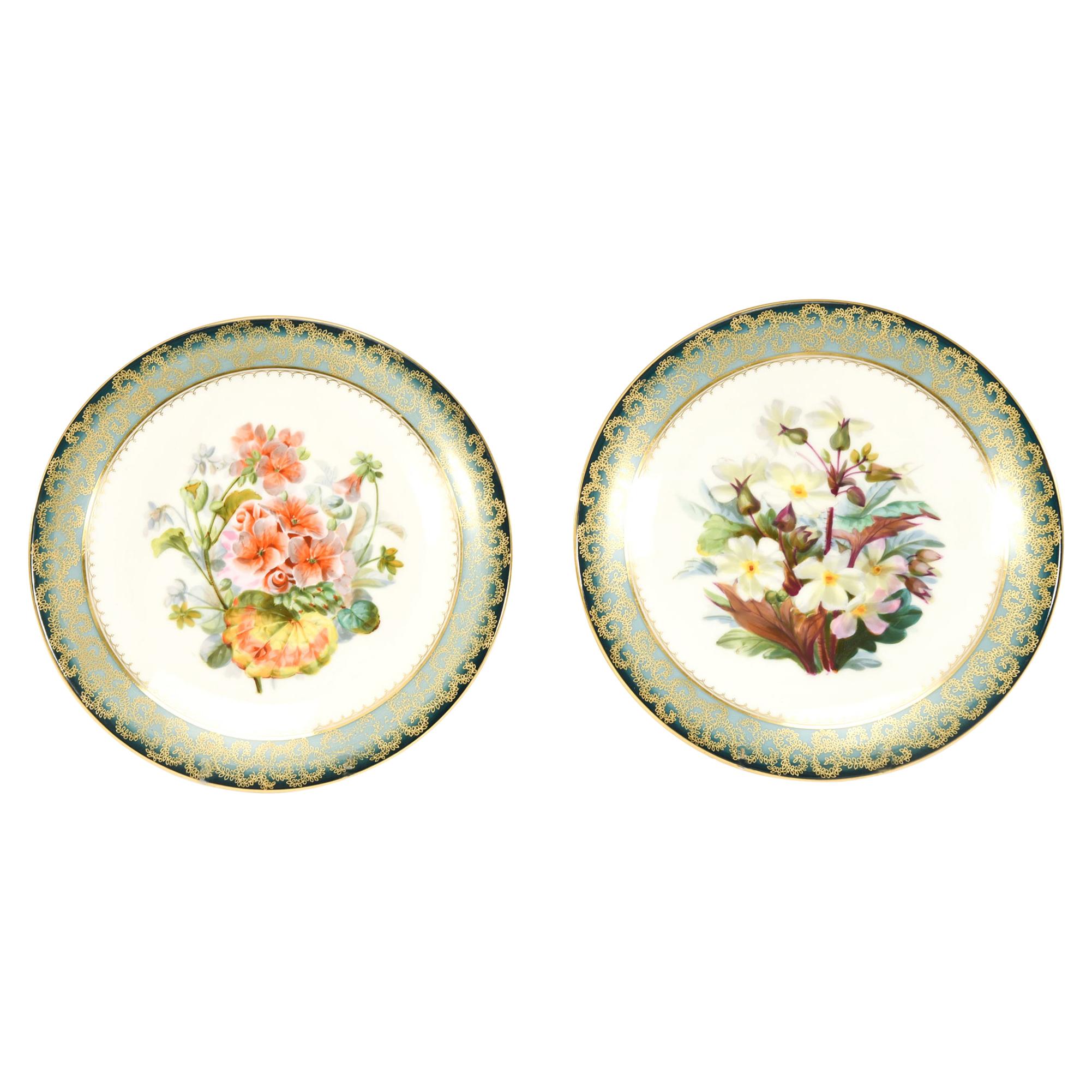 Set of 15 Aesthetic Movement Hand Painted Dessert Plates Plates w/ Botanicals For Sale