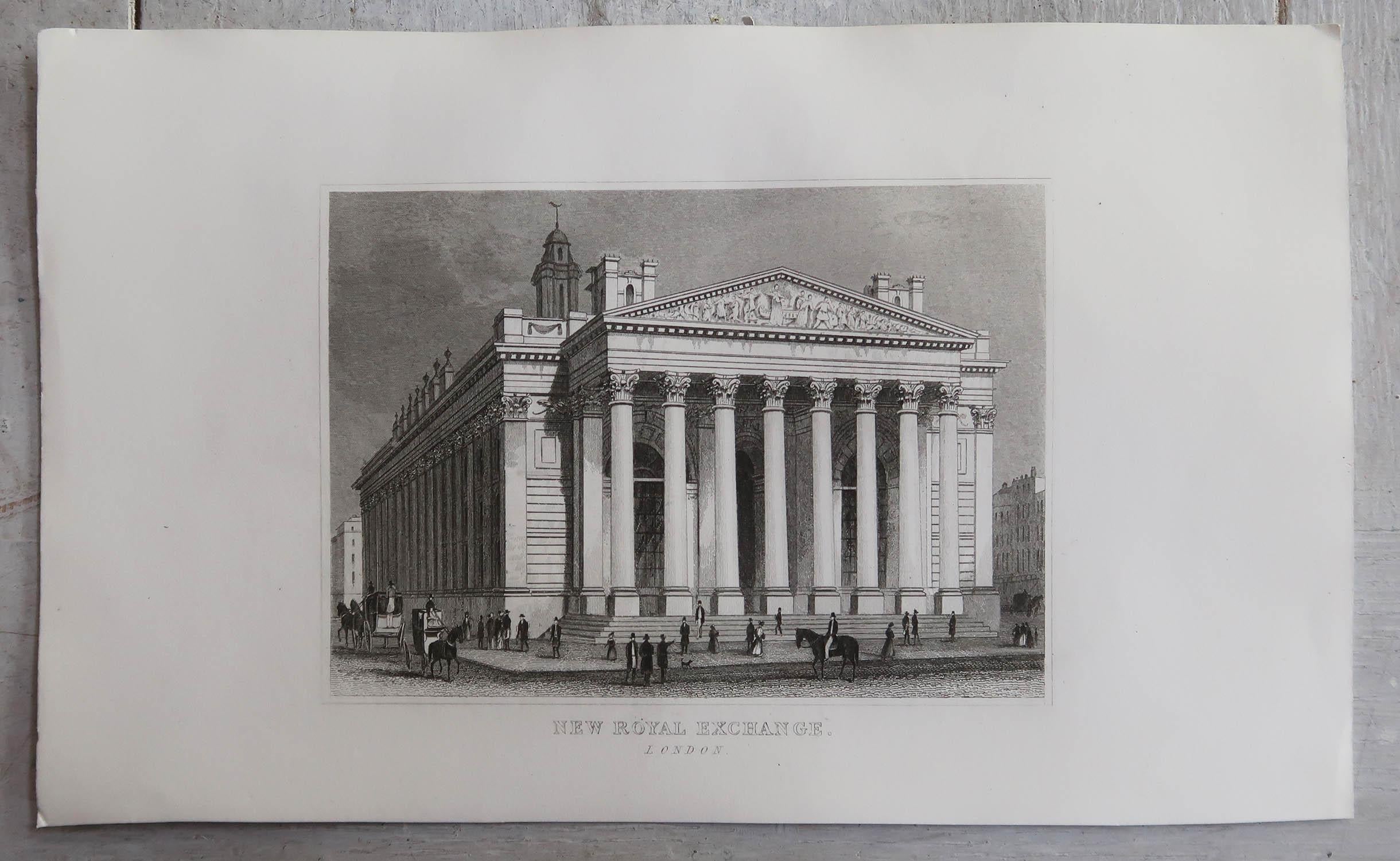 Paper Set of 15 Antique Architectural Prints, London Buildings, circa 1840 For Sale