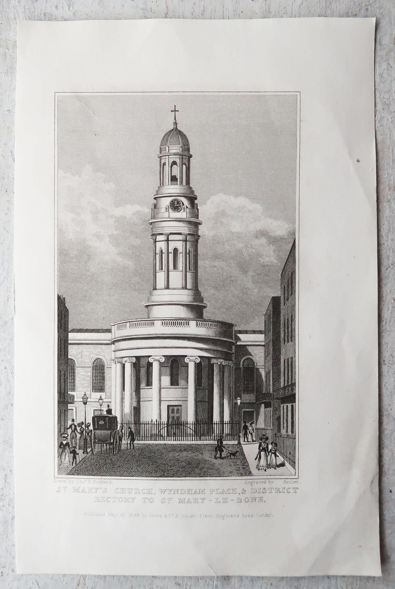 Set of 15 Antique Architectural Prints of London Churches, 1828 2