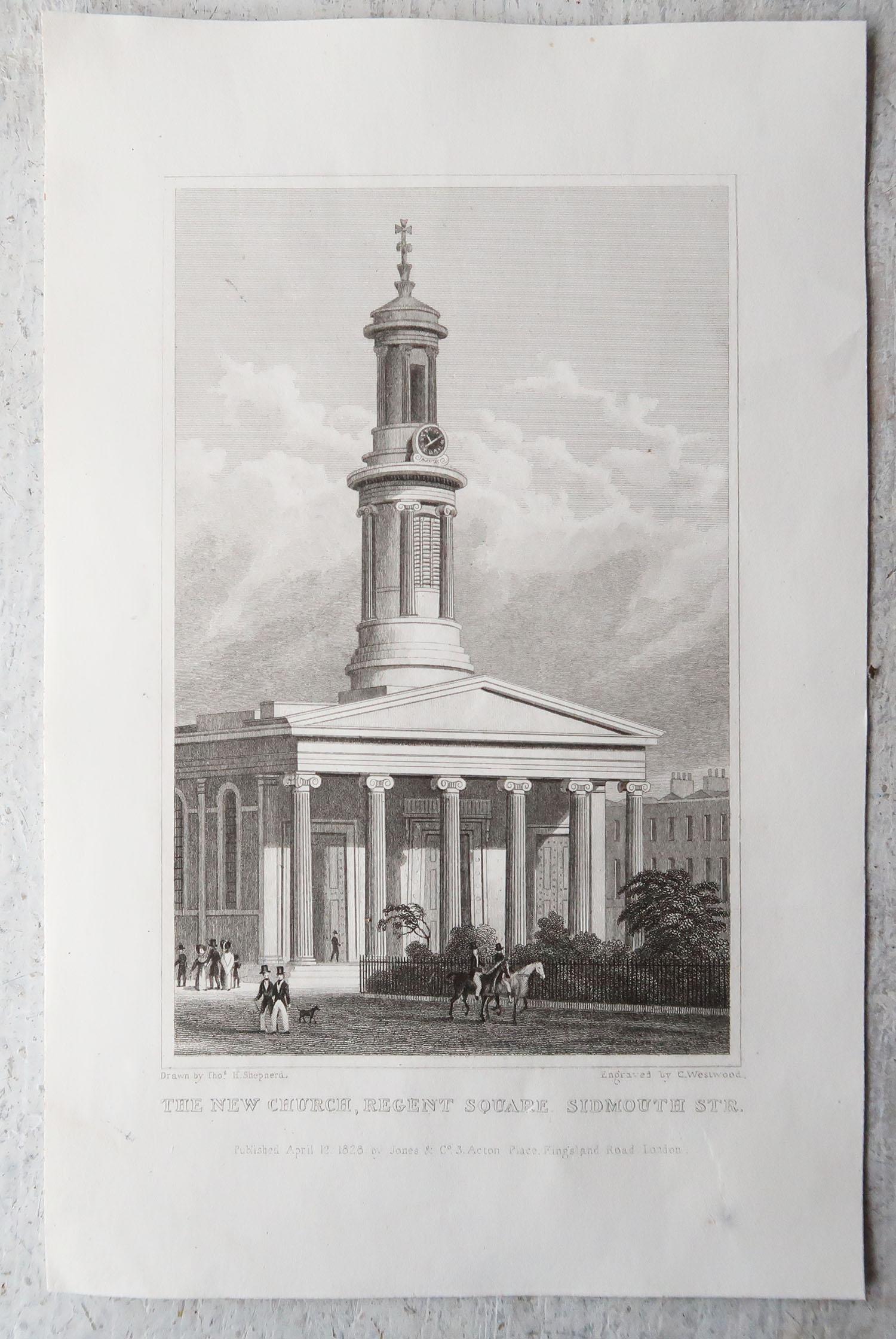 Set of 15 Antique Architectural Prints of London Churches, 1828 5