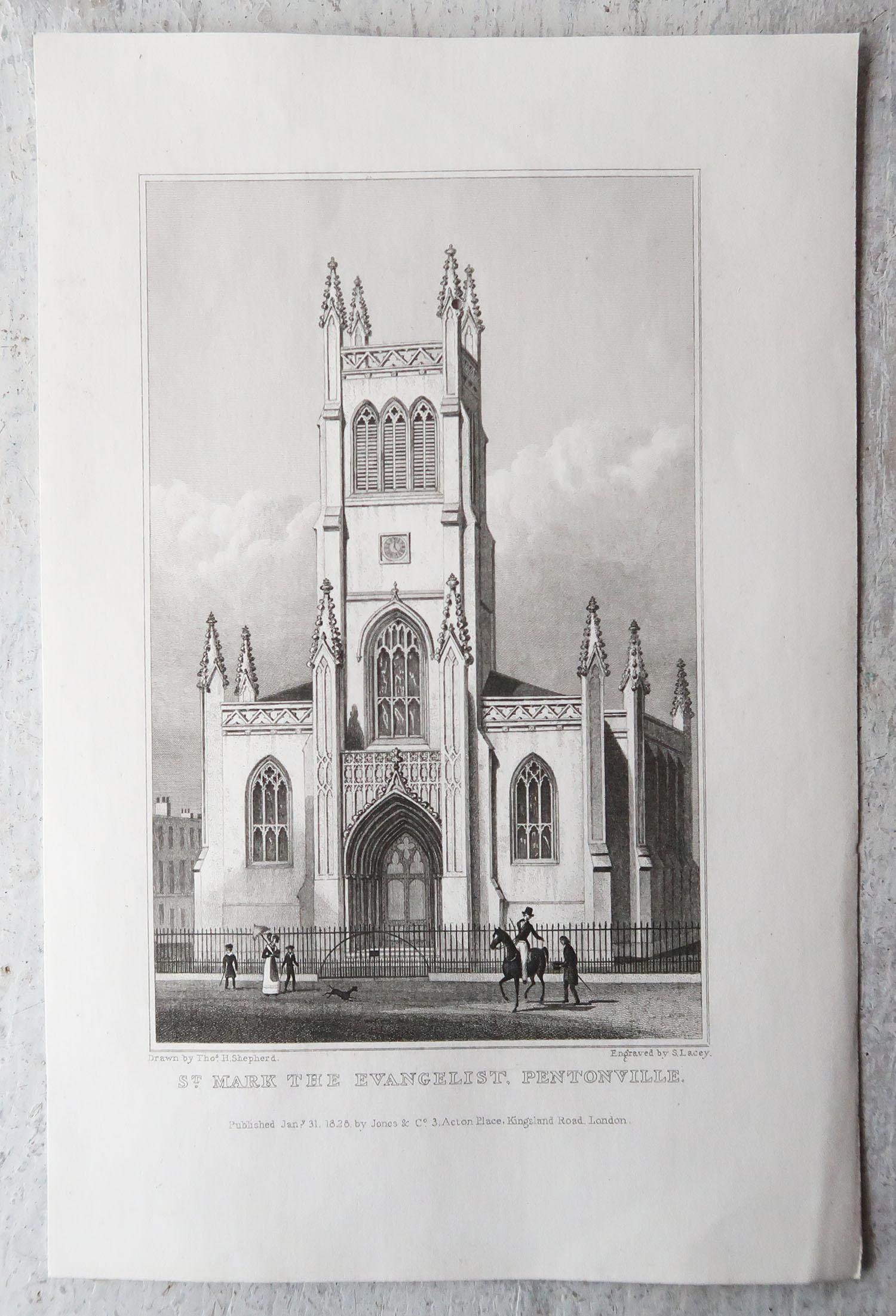 Set of 15 Antique Architectural Prints of London Churches, 1828 7