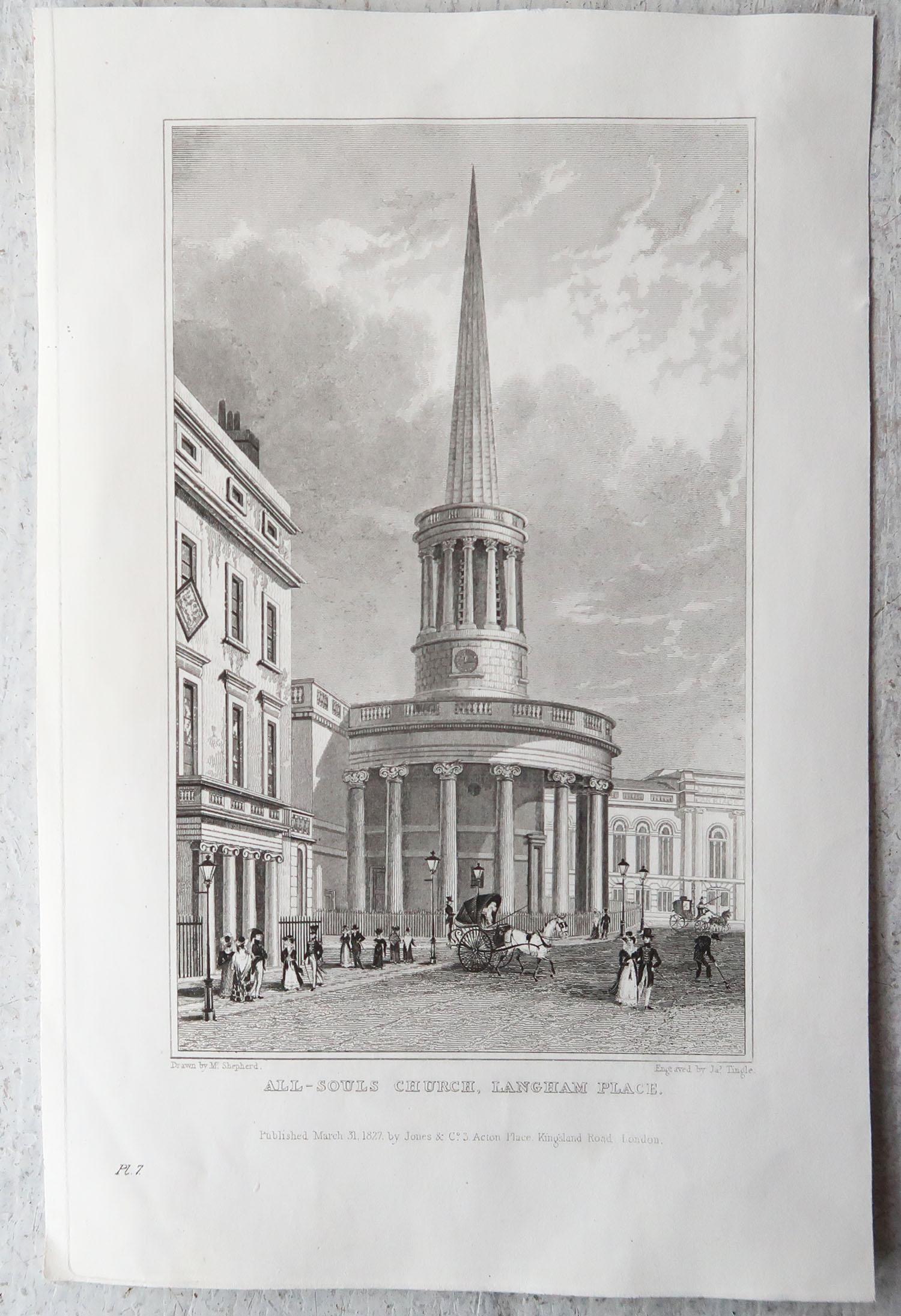 English Set of 15 Antique Architectural Prints of London Churches, 1828