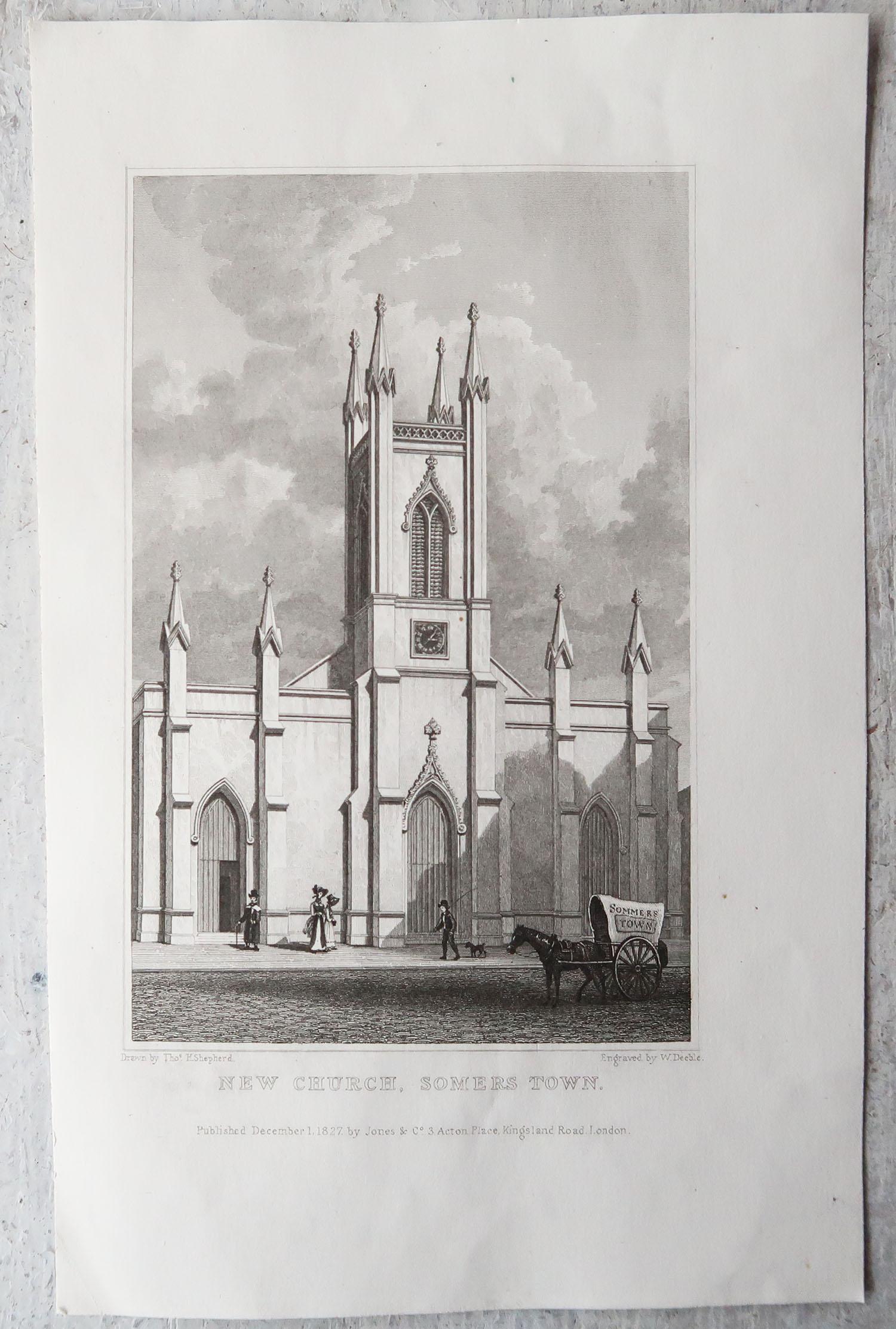 Paper Set of 15 Antique Architectural Prints of London Churches, 1828