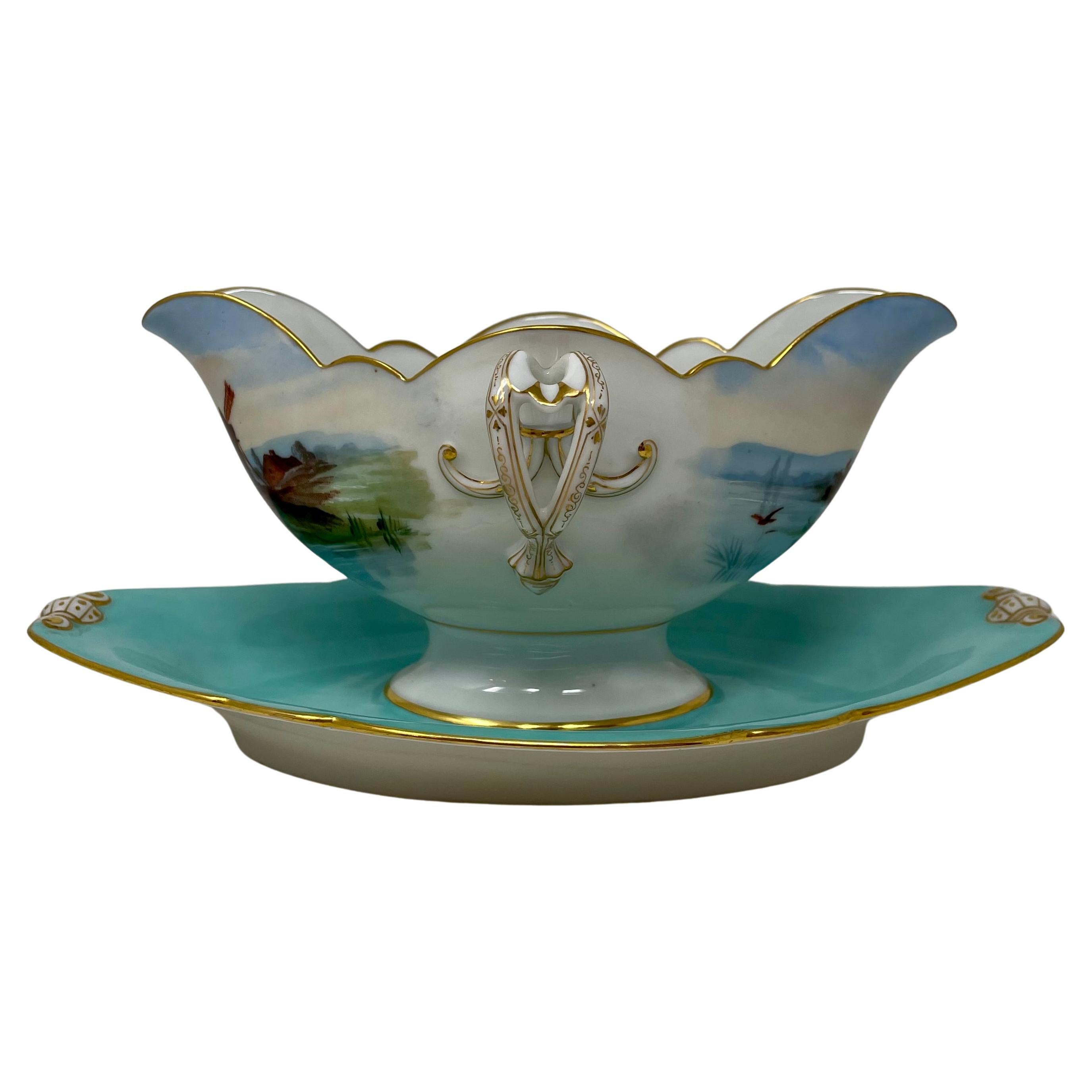 Ensemble de 15 poissons anciens continentaux en porcelaine bleu aqua et or, vers 1890. en vente 4