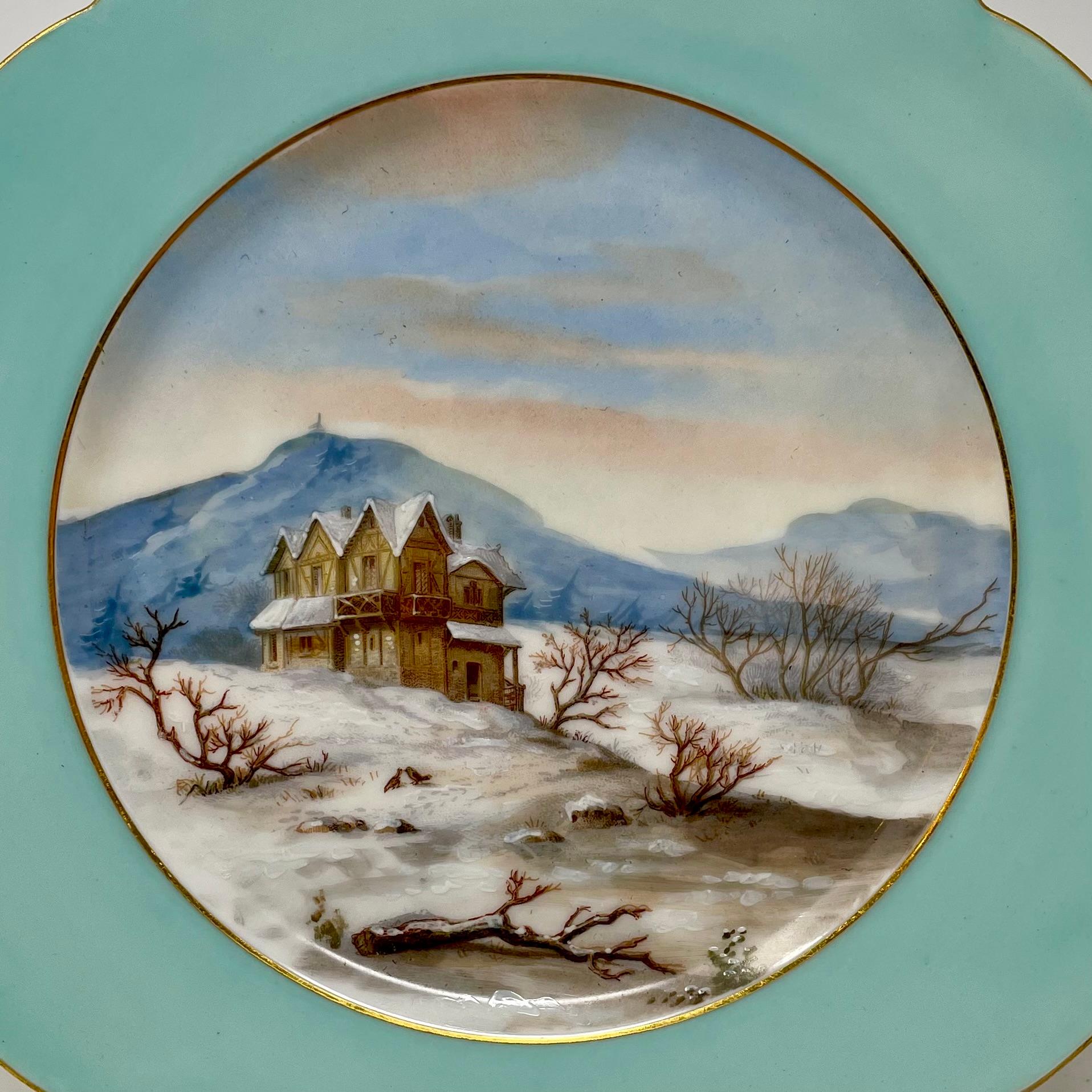 XIXe siècle Ensemble de 15 poissons anciens continentaux en porcelaine bleu aqua et or, vers 1890. en vente