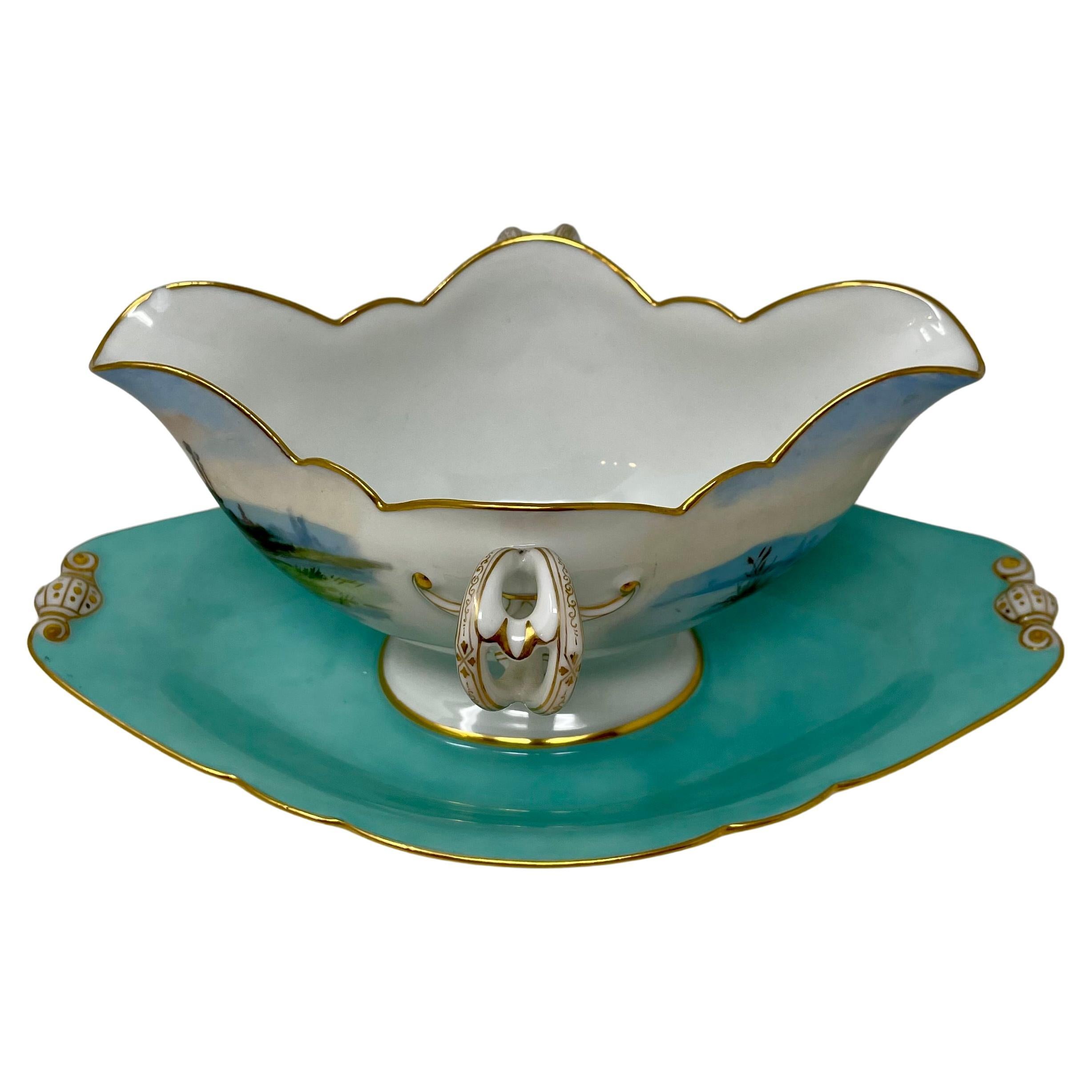 Ensemble de 15 poissons anciens continentaux en porcelaine bleu aqua et or, vers 1890. en vente 2