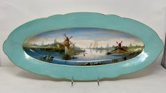 Set of 15 Antique Continental Hand-Painted Pale Blue Porcelain Fish Set, C. 1890