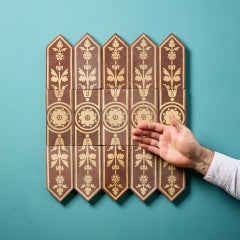 Set of 15 Antique Floral Encaustic Tiles by Campbell Tile Co