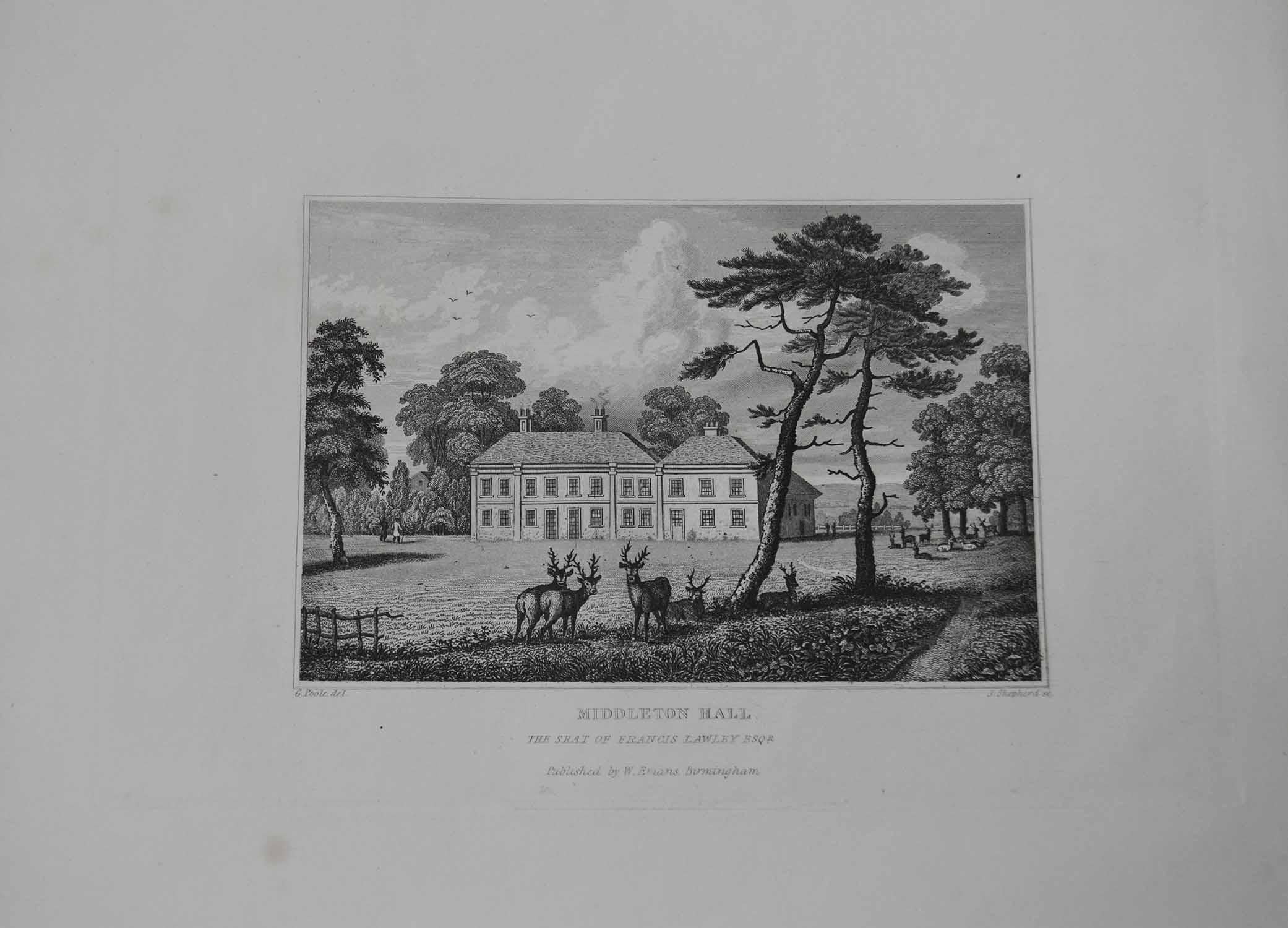 Early 19th Century Set of 15 Antique Prints of English Country Houses and Gardens, 1829