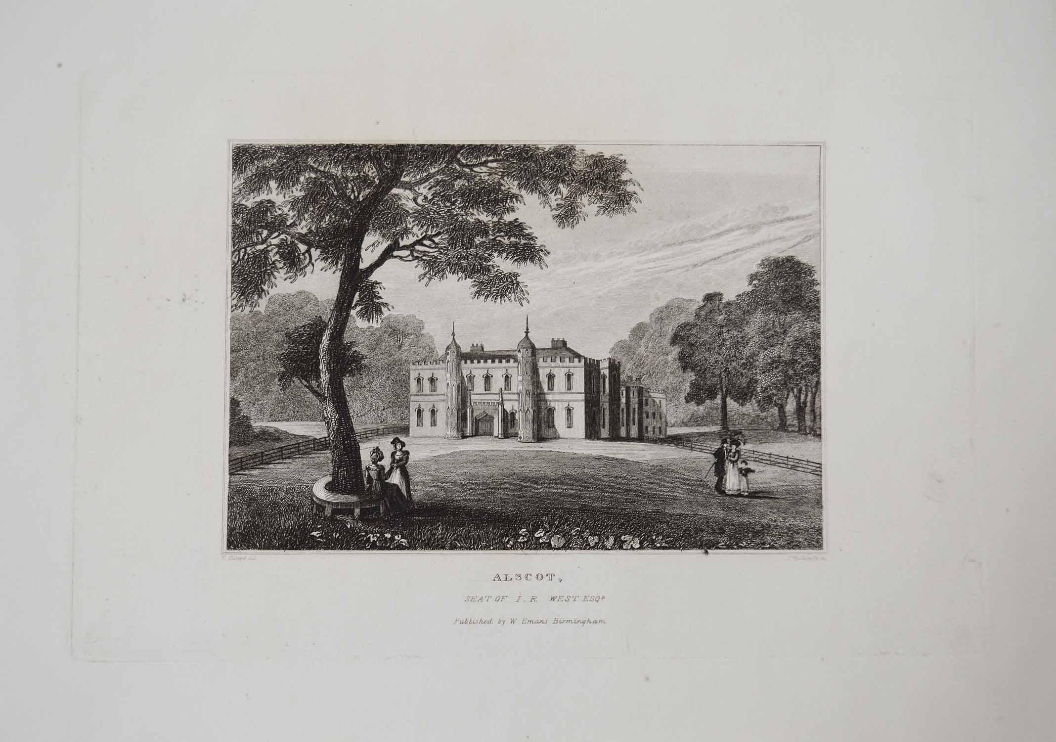 Set of 15 Antique Prints of English Country Houses and Gardens, 1829 1