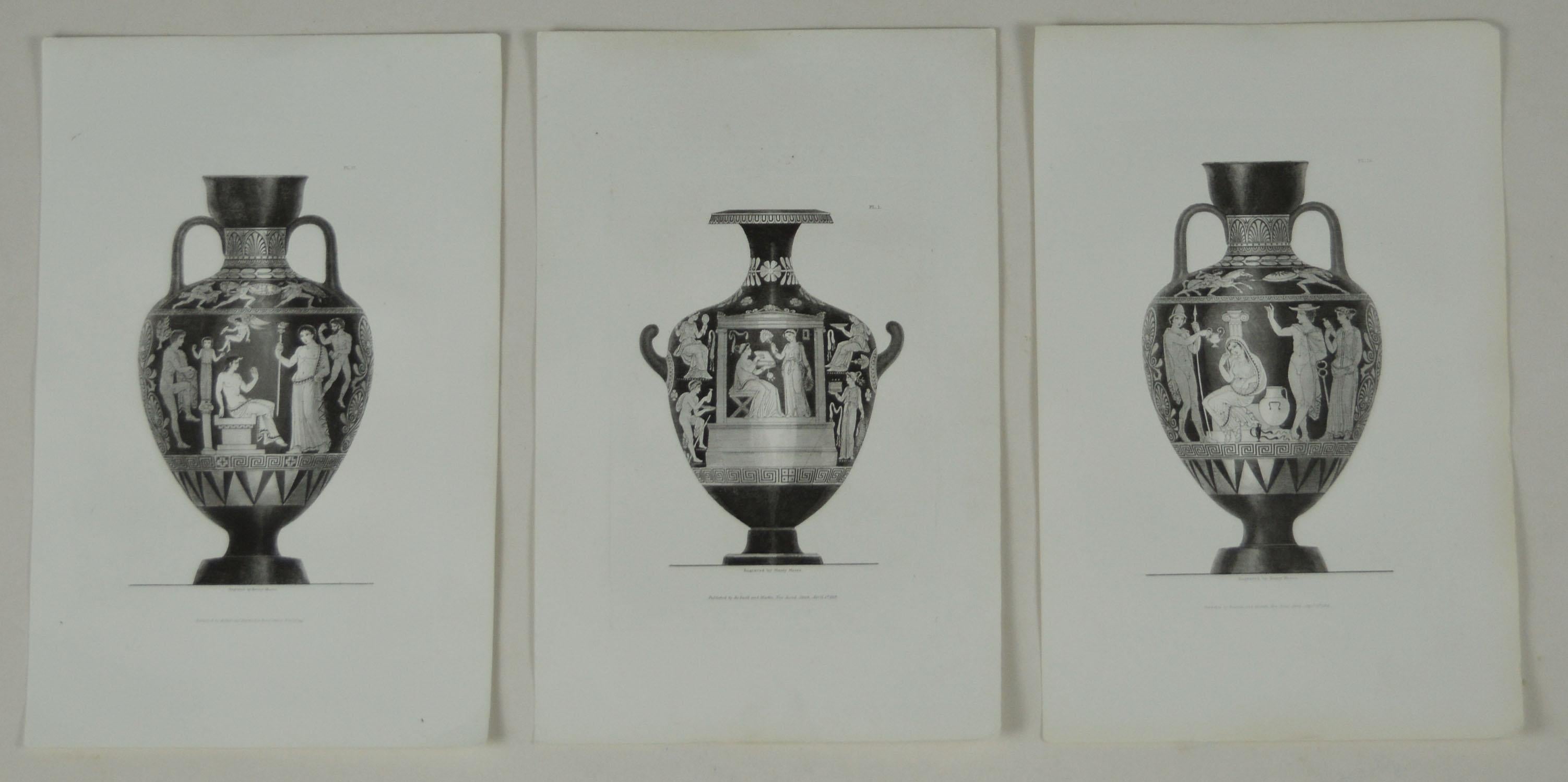 Greek Revival Set of 15 Antique Prints of Greek Vases, Dated 1819