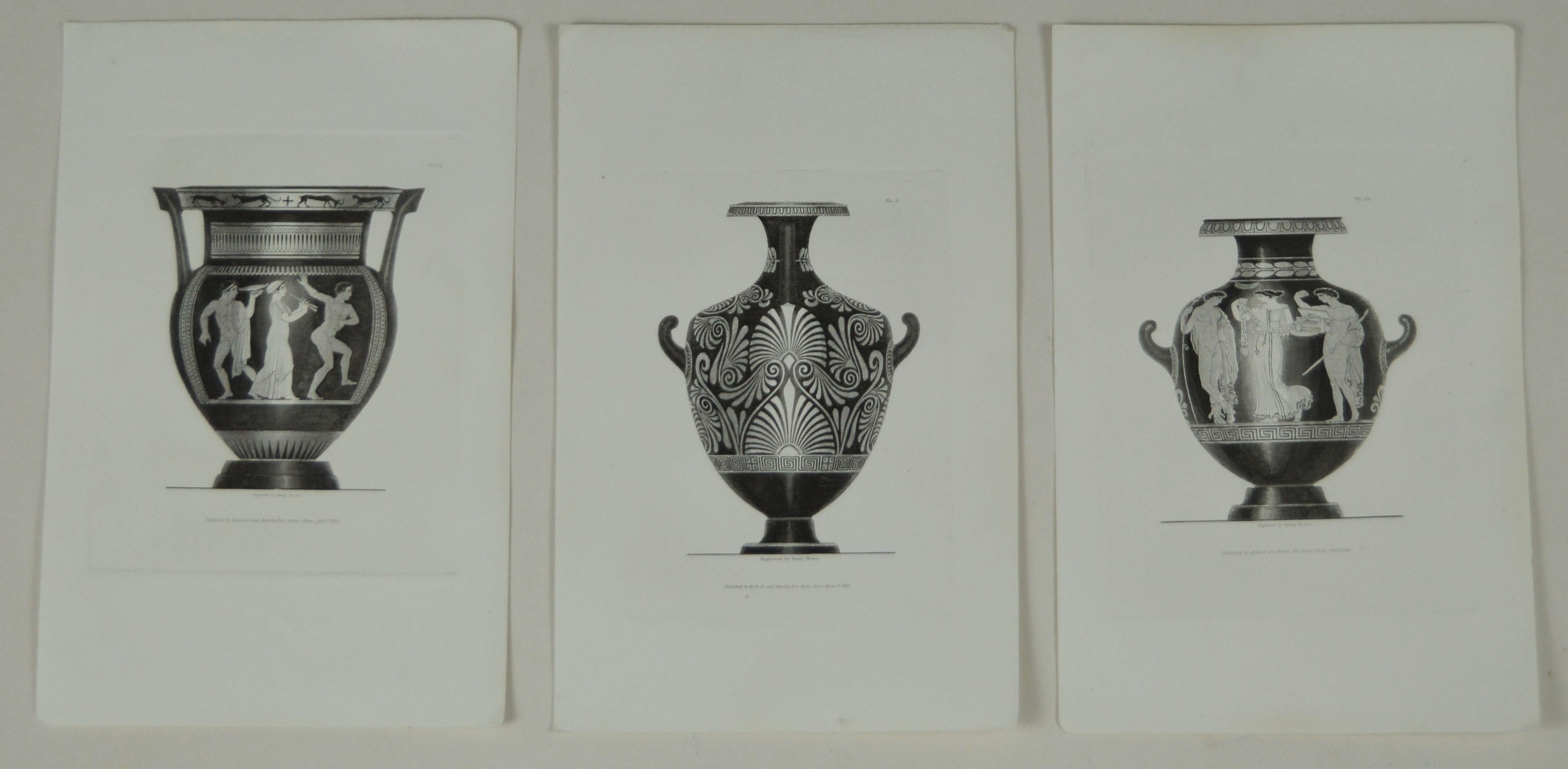 English Set of 15 Antique Prints of Greek Vases, Dated 1819