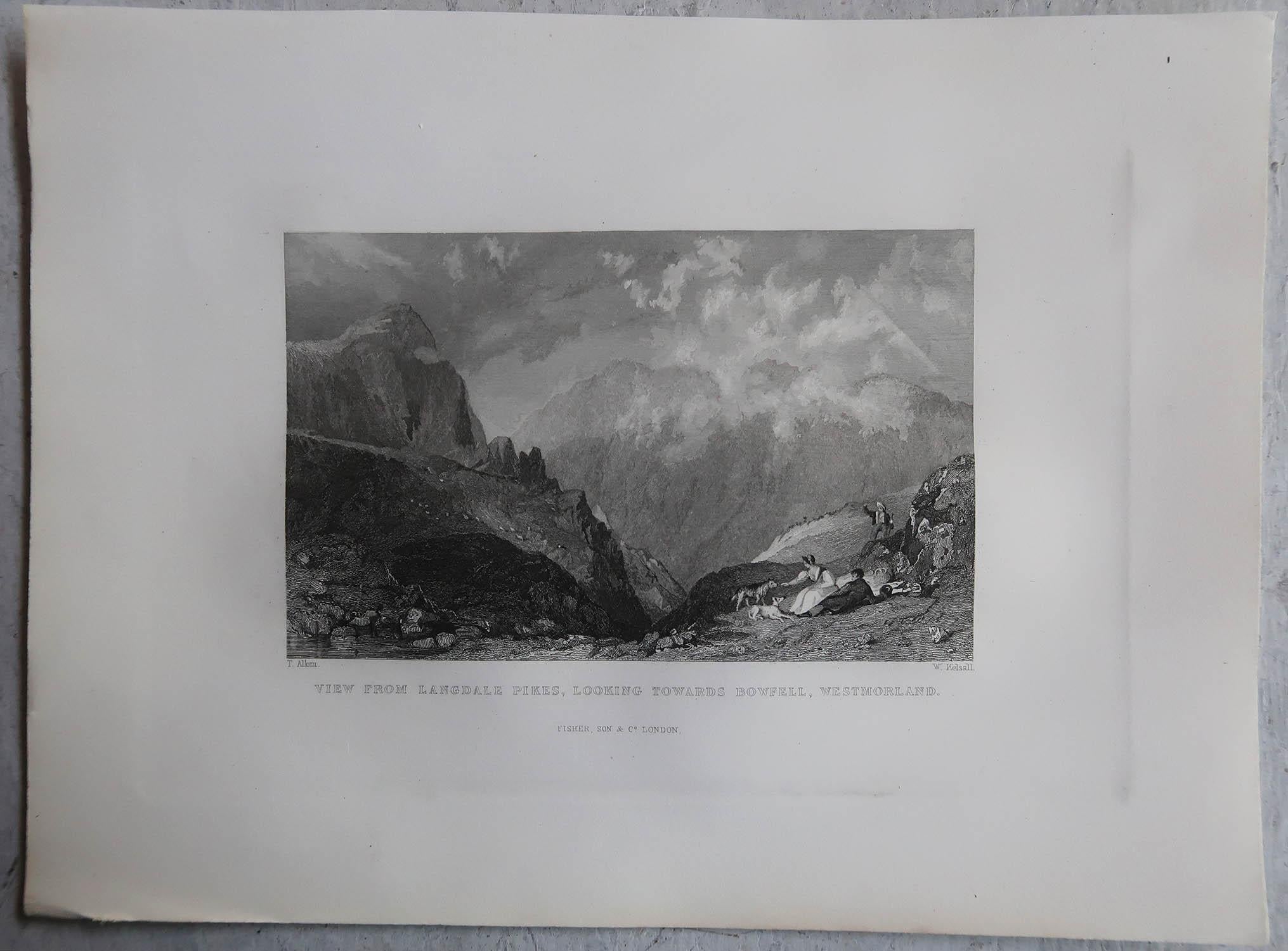 Glorious set of 15 prints of the Lake District

Steel engravings.

Published by Fisher and Jackson circa 1830

Good quality wove paper

Unframed.

The measurement given is the paper size of one print.





