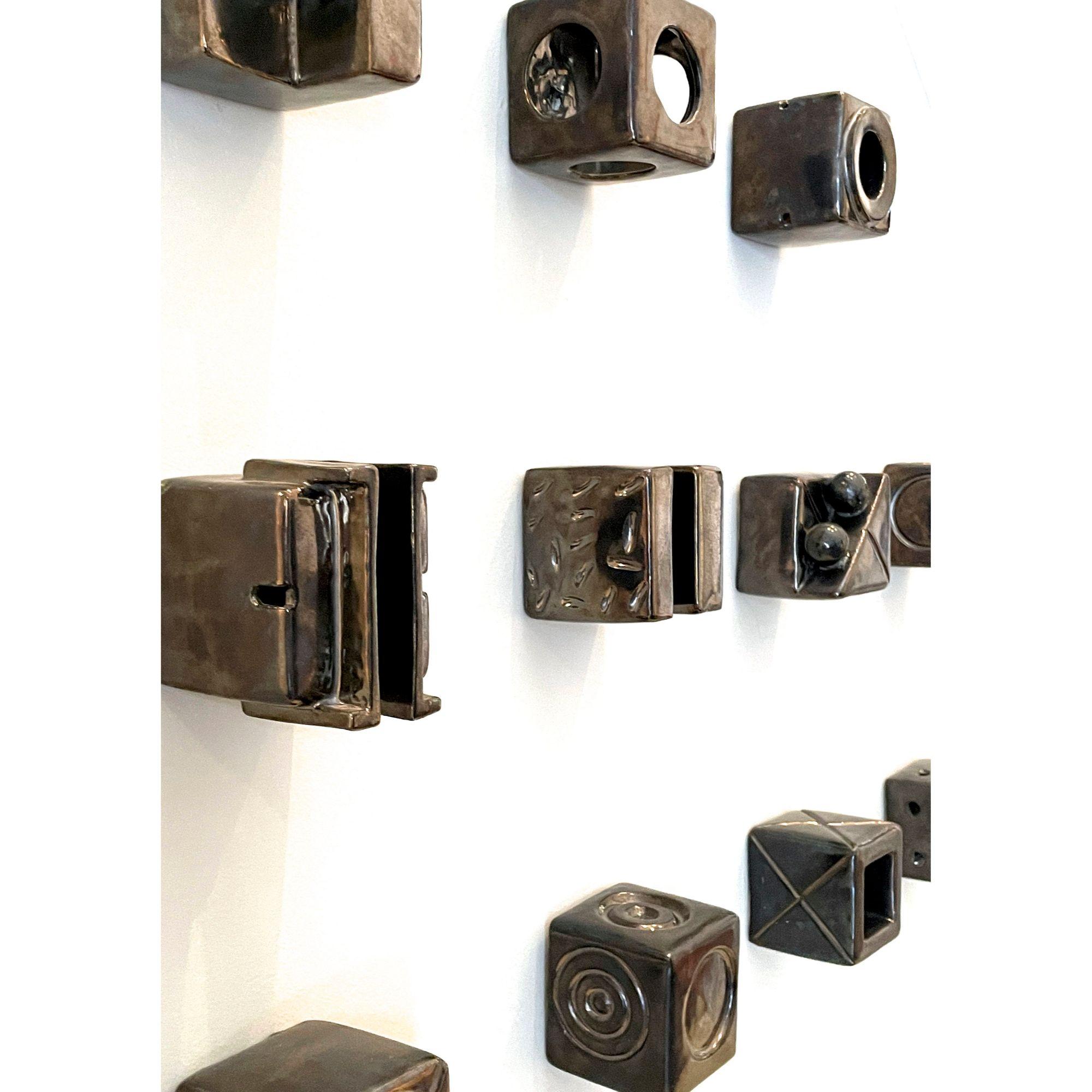 Set of 15 Ceramic Cubes Modern Art Wall Sculpture by Kaiser Suidan 2
