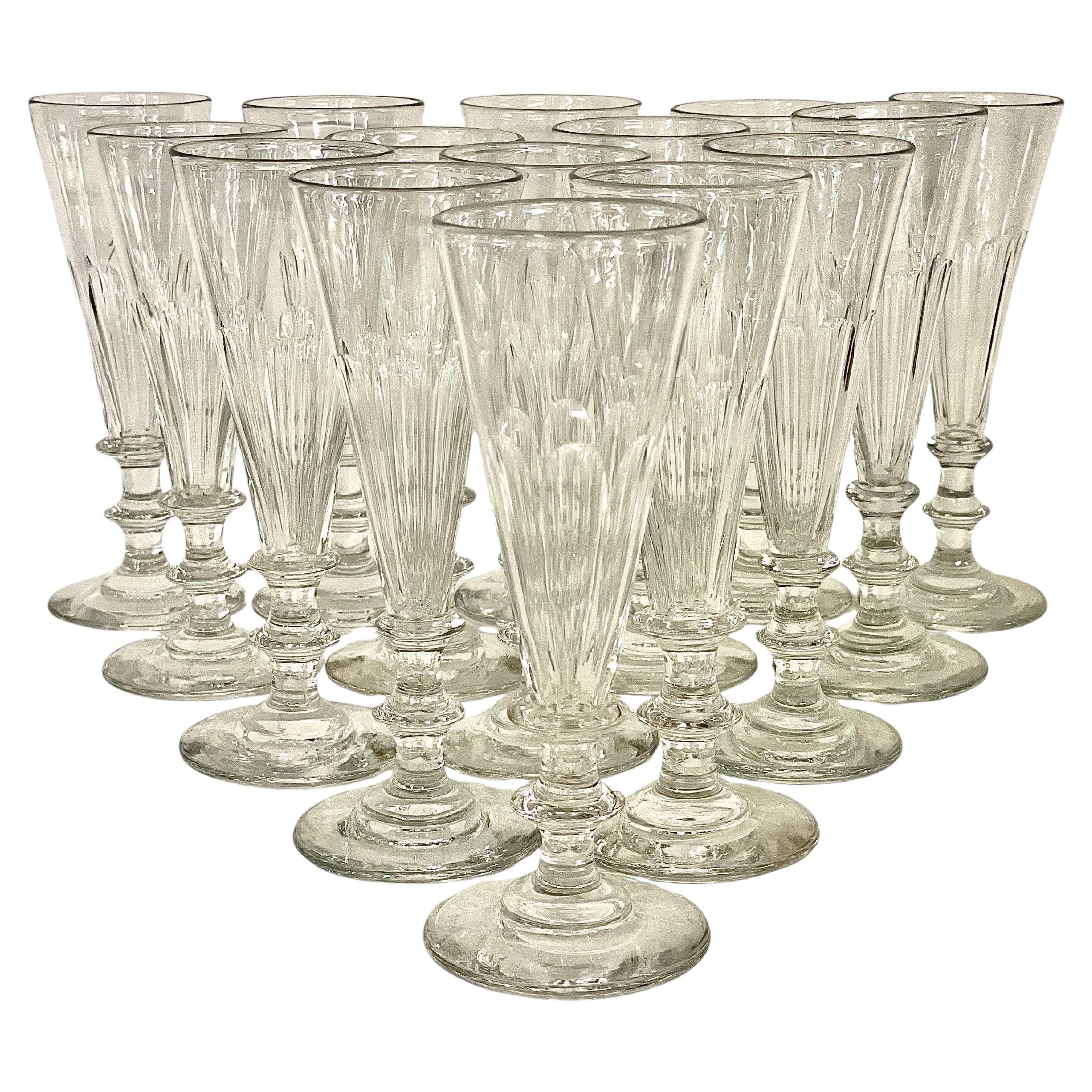 Set of 15 Cut Crystal Champagne Flutes 19th Century