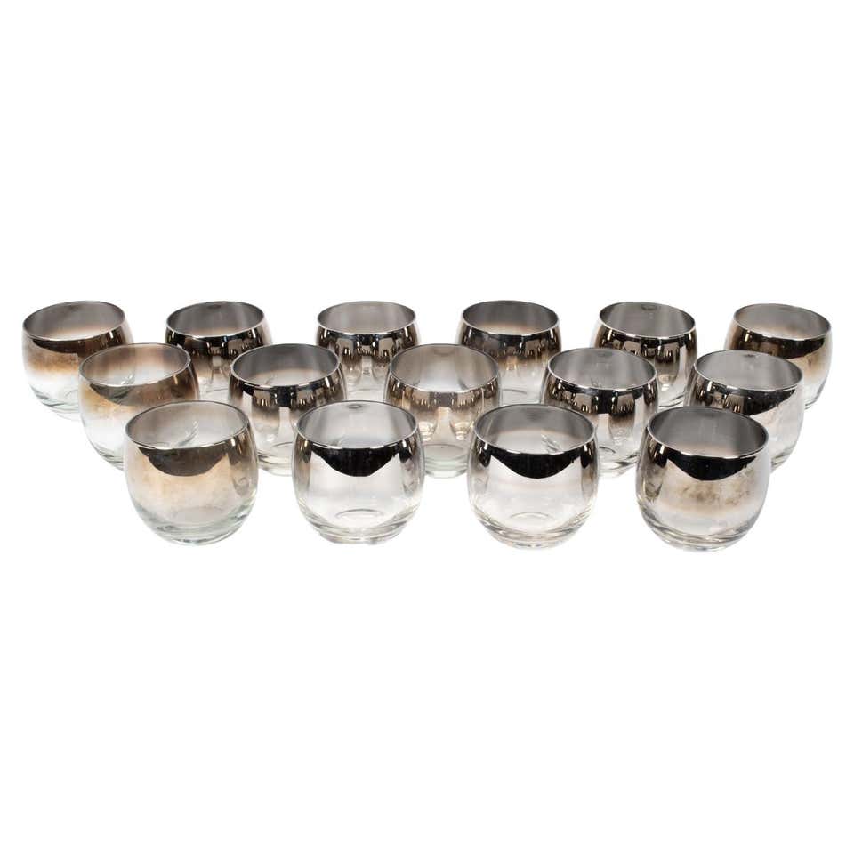 Dorothy Thorpe MidCentury Silver Fade Cocktail Barware Glasses and Ice