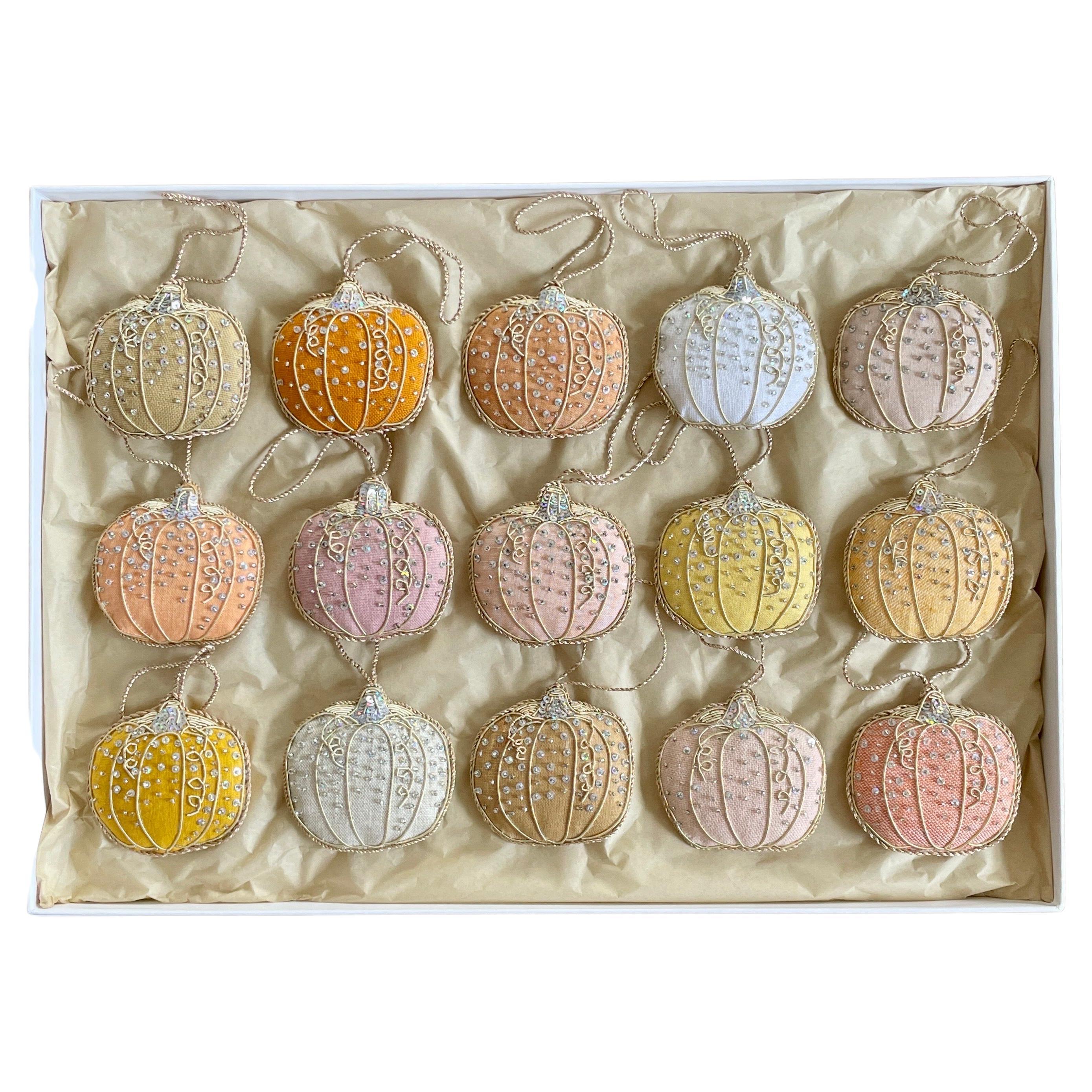Set of 15 limited Edition Artisan Irish Linen pumpkin onaments by Katie Larmour

This is a luxury box set of artisan made decorative ornaments created with authentic Irish Linen, exclusive to 1stdibs. They are special because they are limited