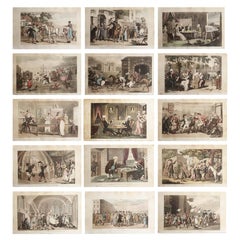 Conjunto de 15 Grabados Antiguos Originales de Thomas Rowlandson. Fechado en 1819