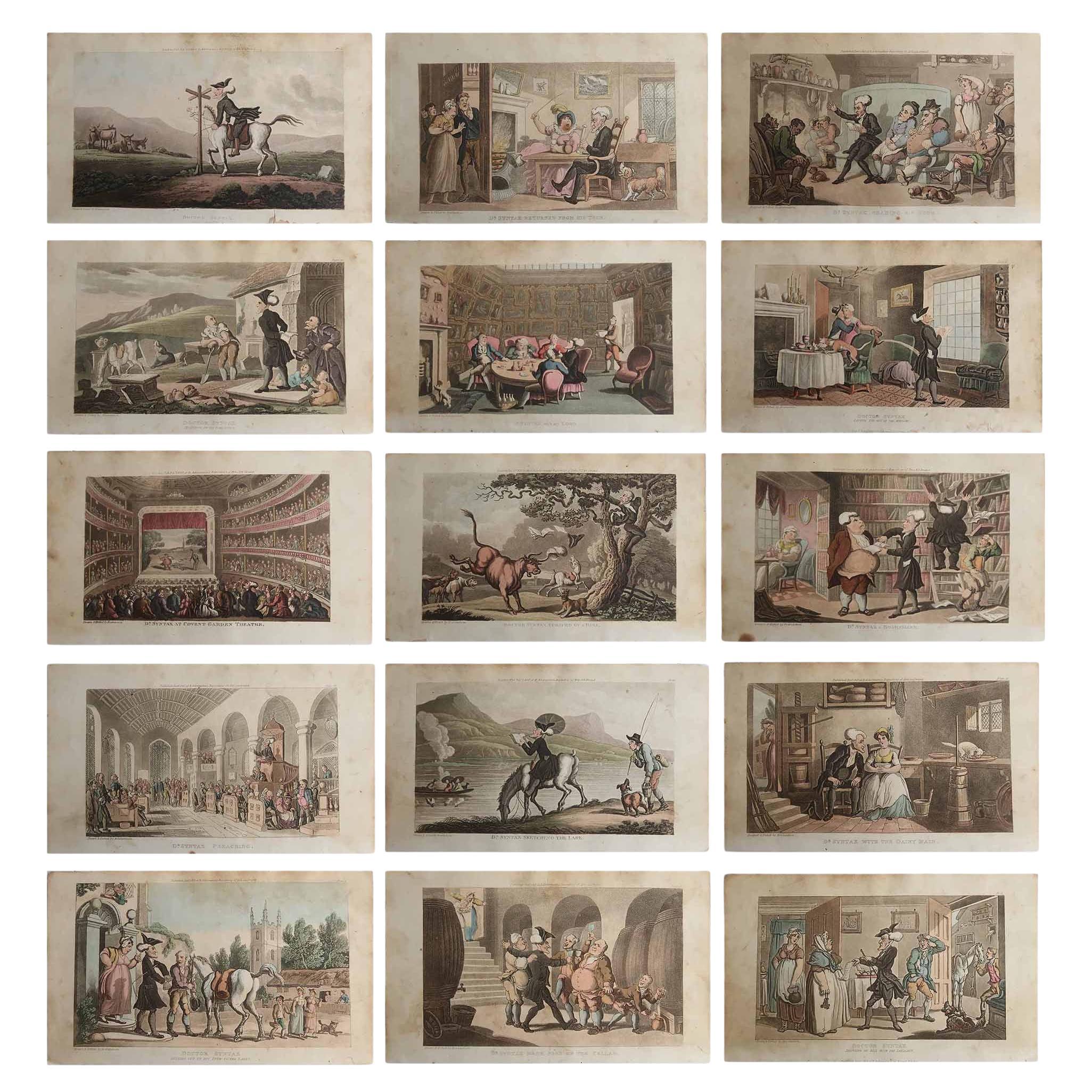 Set of 15 Original Antique Prints After Thomas Rowlandson. Dated 1819 For Sale