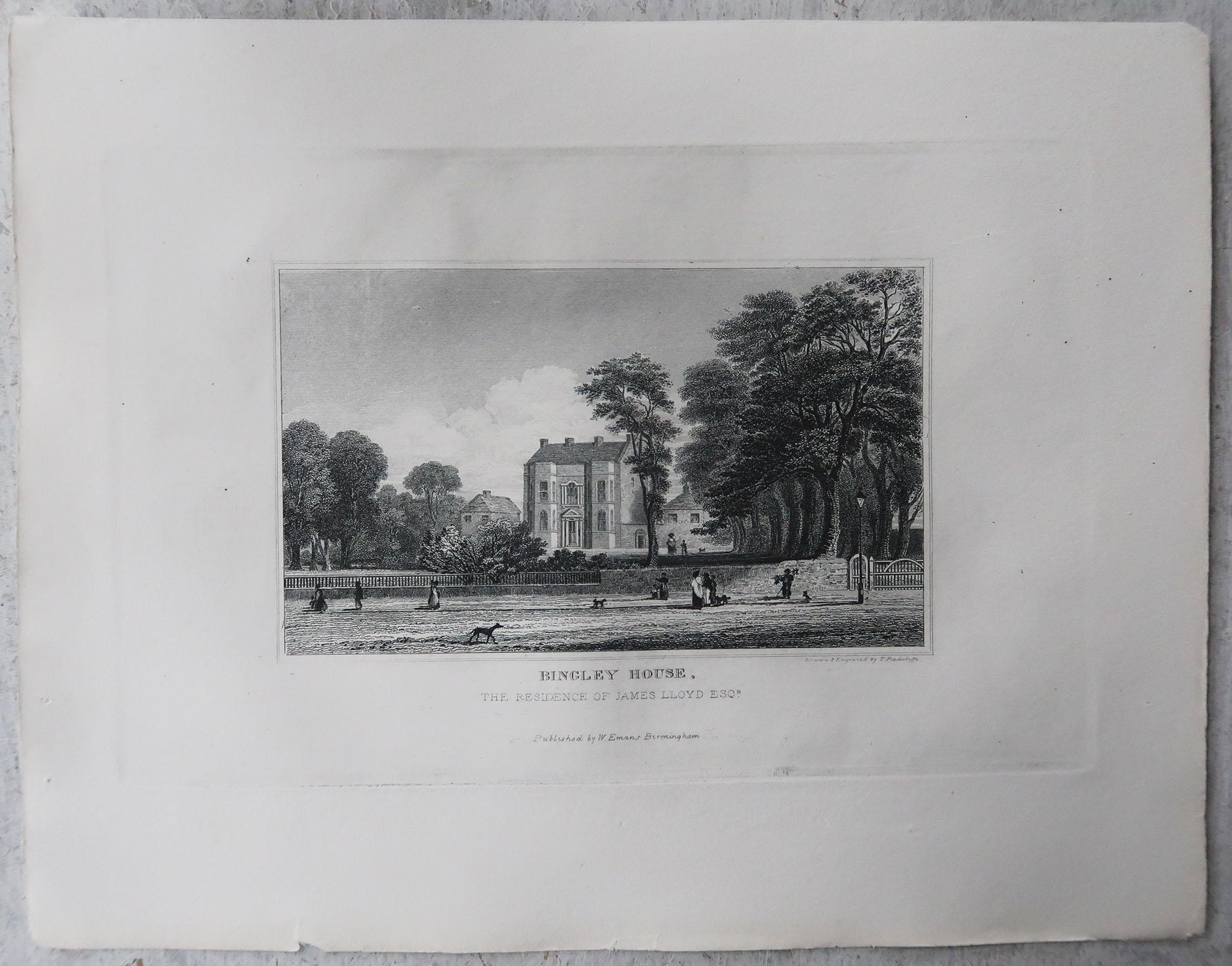 Paper Set of 15 Original Antique Prints of English Country Houses and Gardens, 1829