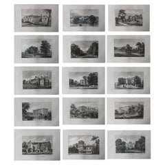 Set of 15 Original Antique Prints of English Country Houses and Gardens, 1829