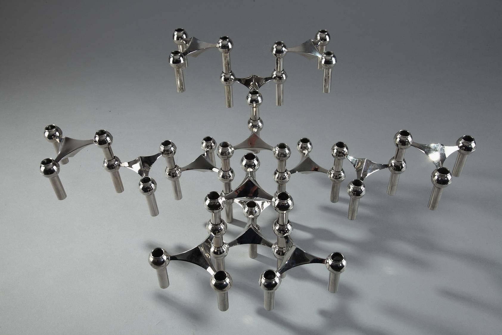 Mid-Century Modern Set of 15 Piece Modular Candlestick and Jardinière by Nagel