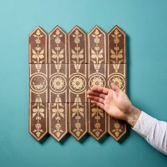 Set of 15 Reclaimed Buff & Brown Encaustic Tiles by Campbell Tile Co